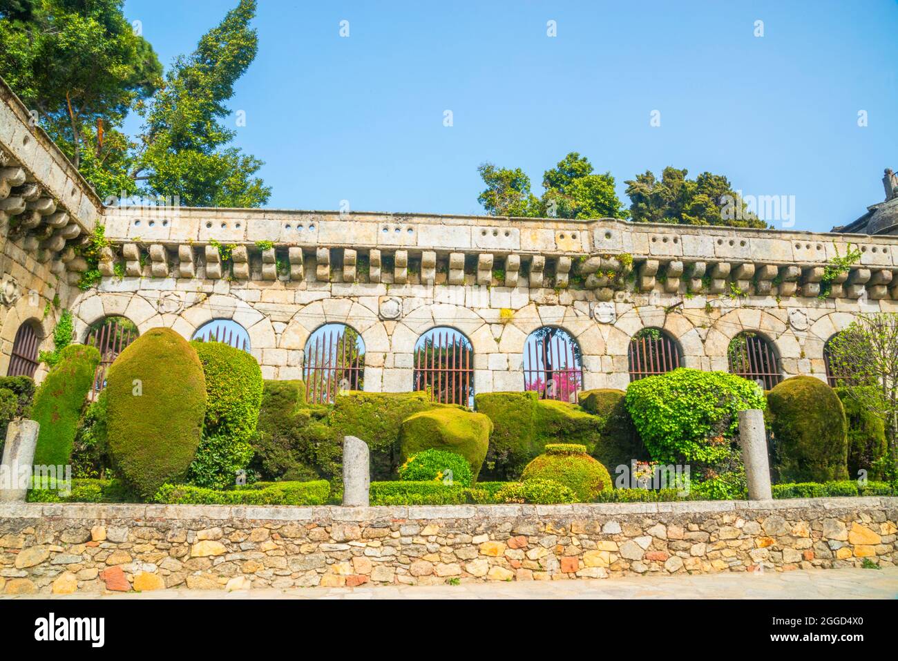 Fassade des Villena Palastes. Cadalso de los Vidrios, Provinz Madrid, Spanien. Stockfoto