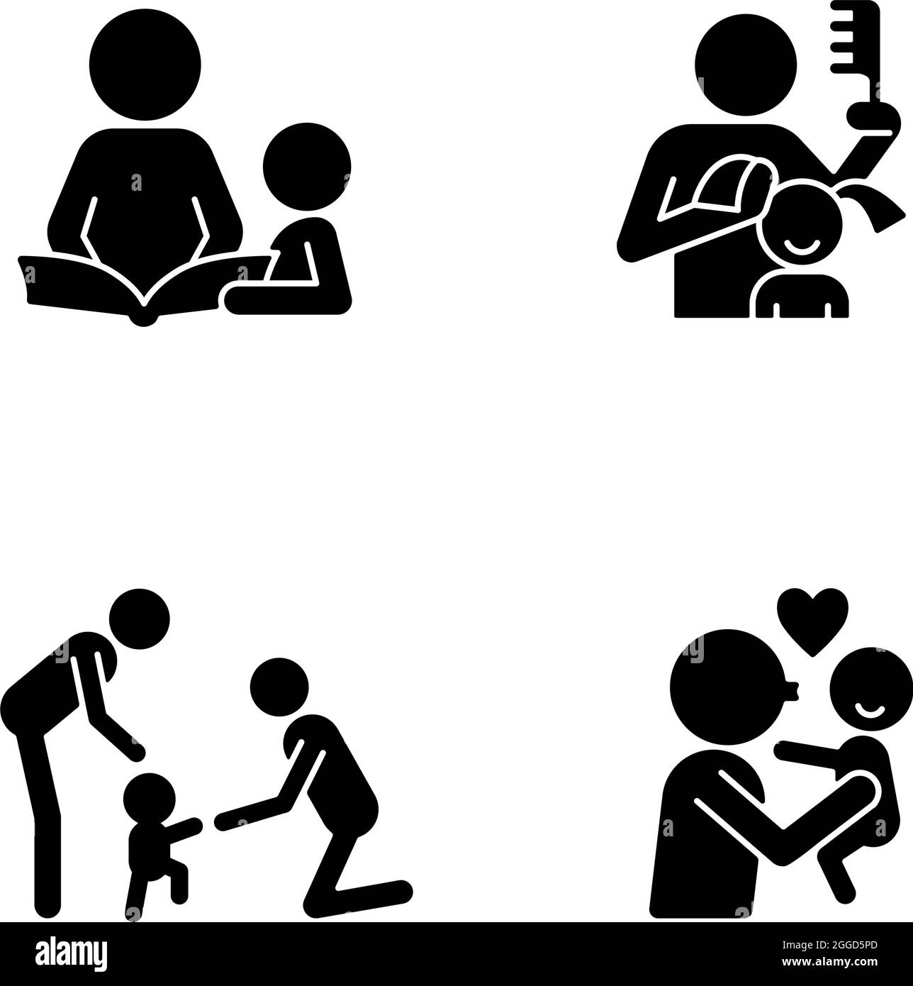 Schwarze Glyphsymbole für die Familienbindezeit auf weißem Raum gesetzt Stock Vektor