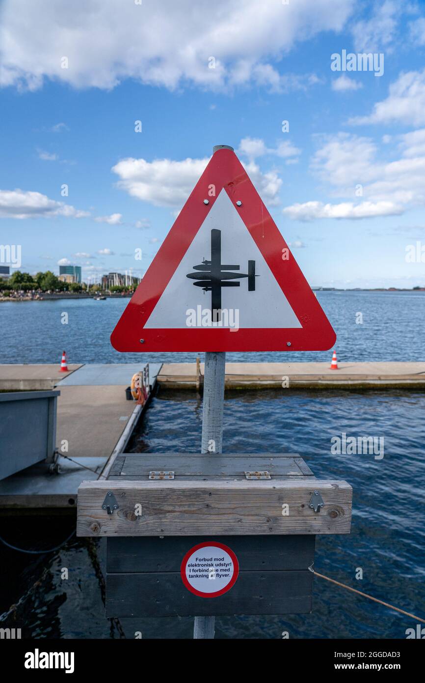 Wasserflugzeug Warnschild in Kopenhagen Stockfoto