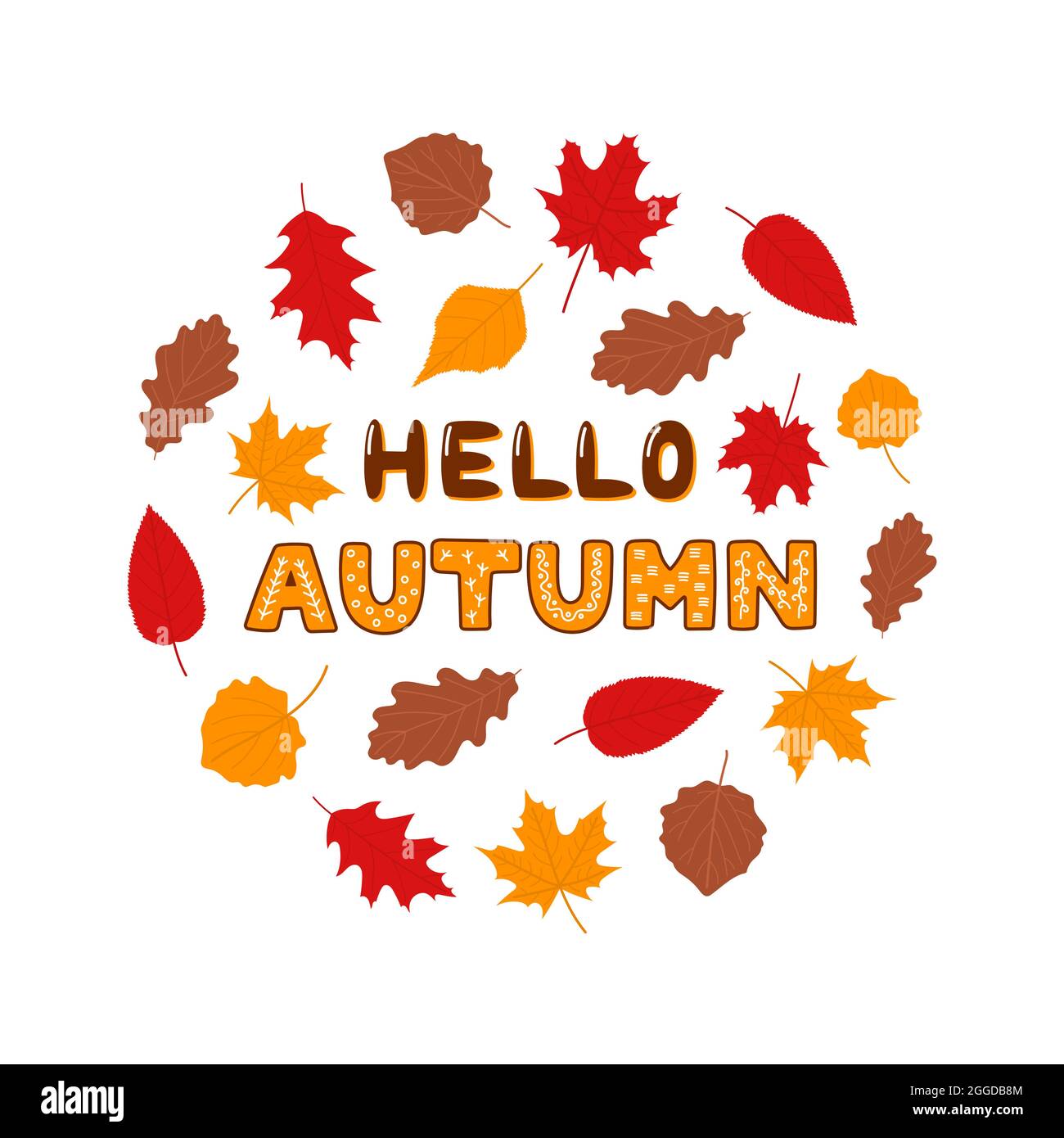 Blätter Set Hello Autumn, flache Vektorgrafik Stock Vektor