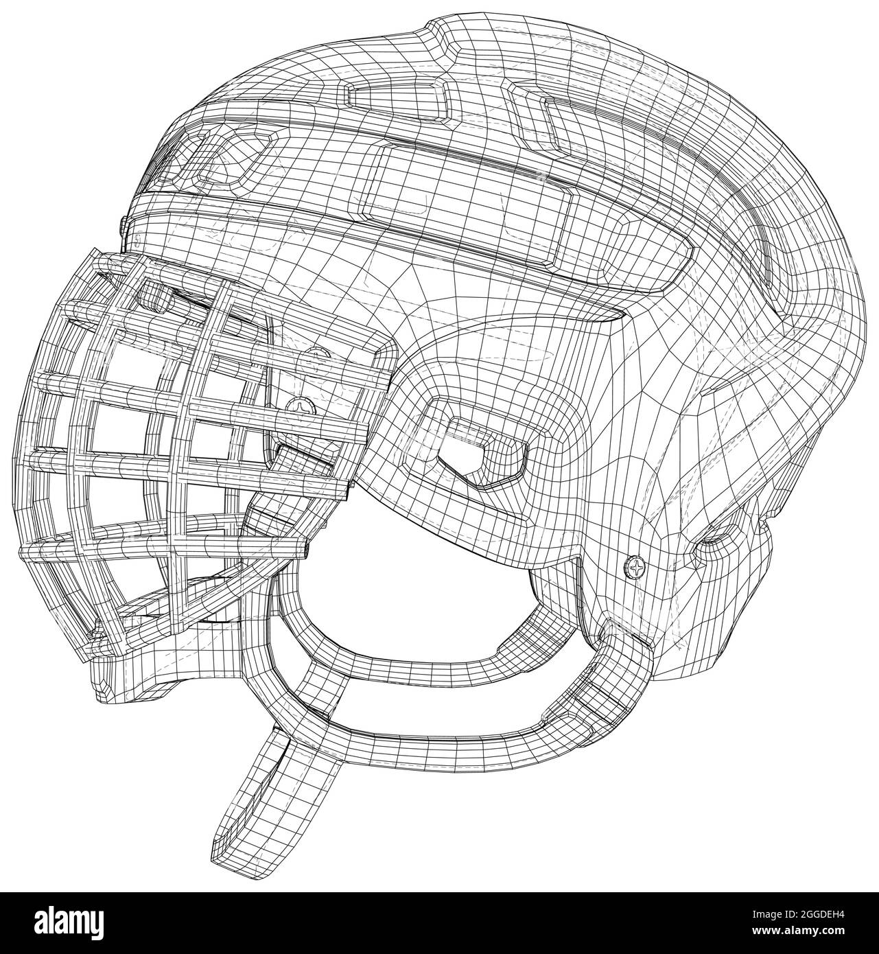 Torwart Hockey Helm. Helm mit Drahtrahmen und Skizze. Vektor aus 3d erstellt Stock Vektor