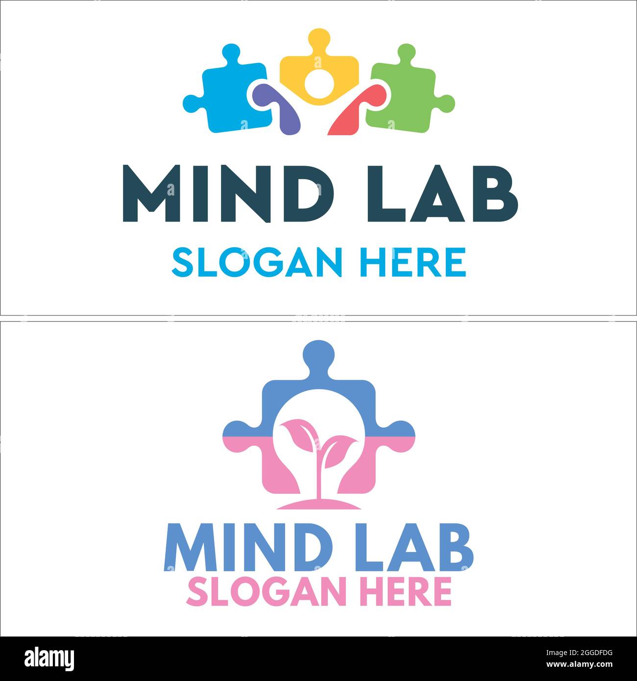 Community Non-Profit-Entwicklung mit Symbol Puzzle Menschen und Blattpflanzen Logo-Design Stock Vektor