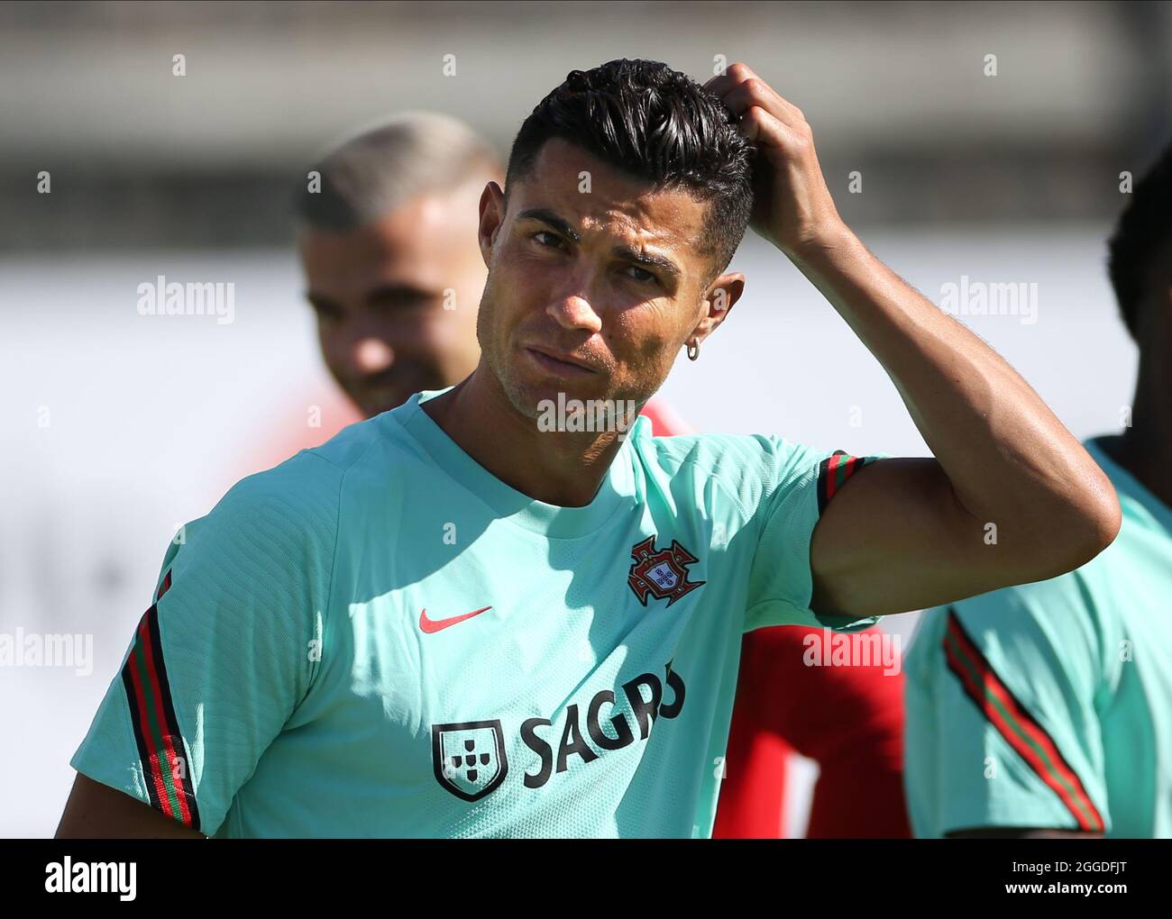 Lissabon, Portugal. August 202. Cristiano Ronaldo während des Trainings mit der portugiesischen Nationalmannschaft in Cidade do Futebol (City of Football), Lissabon, Portugal, vor dem Spiel Portugal gegen Irland morgen für die FIFA Fußball-Europameisterschaft Katar 2022. Quelle: Isabel Infantes/Alamy Live News Stockfoto