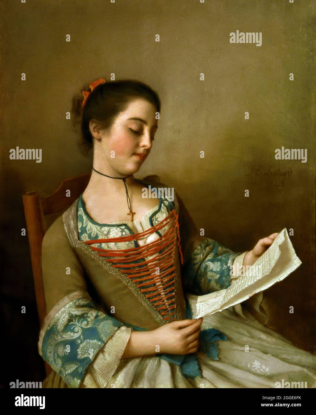 Marianne Lavergne, Nichte des Künstlers, bekannt als 'La Liseuse', The Reader, 1746 Jean-Etienne Liotard 1702-1789 Frankreich, Französisch. Stockfoto