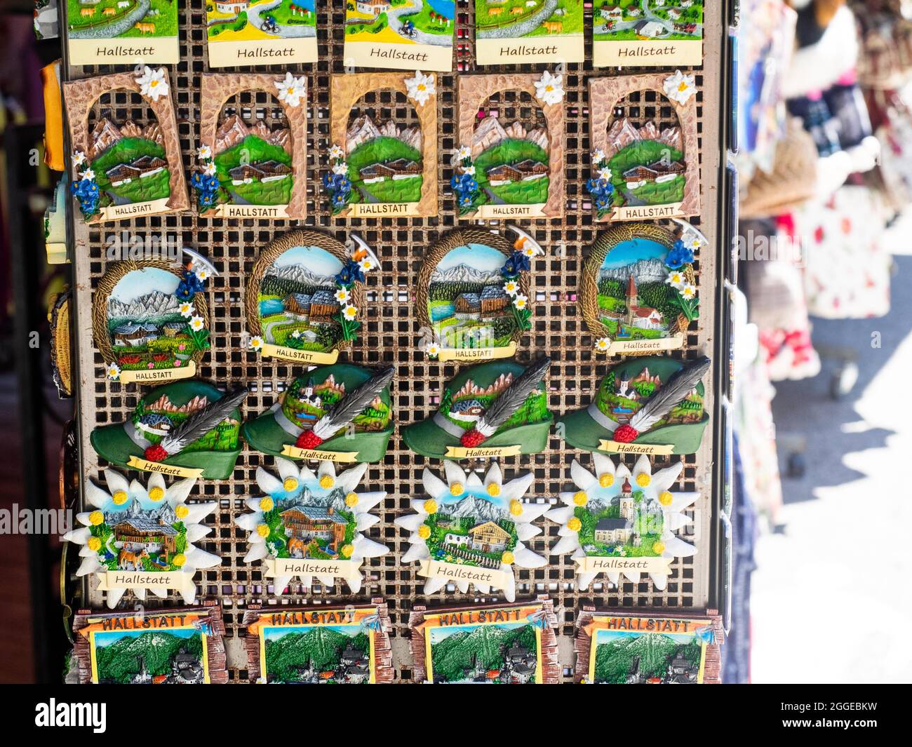 Kühlschrankmagnet, Souvenir, Hallstatt, Salzkammergut, Österreich Stockfoto