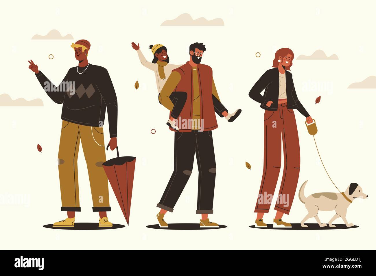 Handgezeichnete flache Illustration von Menschen im Herbst Vektor-Illustration. Stock Vektor