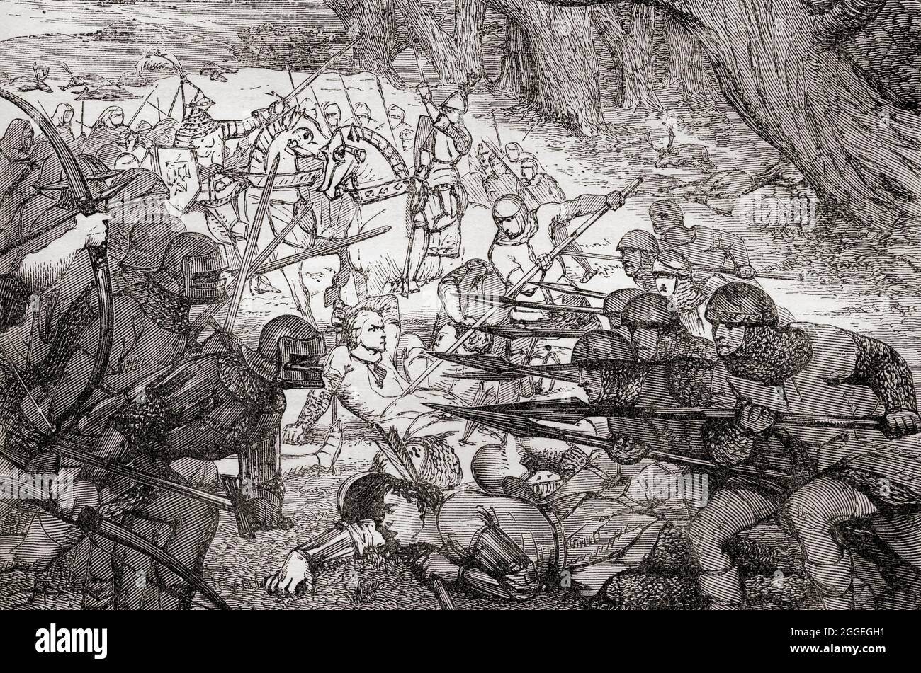 Die Schlacht von Otterburn, 1388. Aus dem malerischen England seine Wahrzeichen und historischen Stätten, veröffentlicht, 1891 Stockfoto