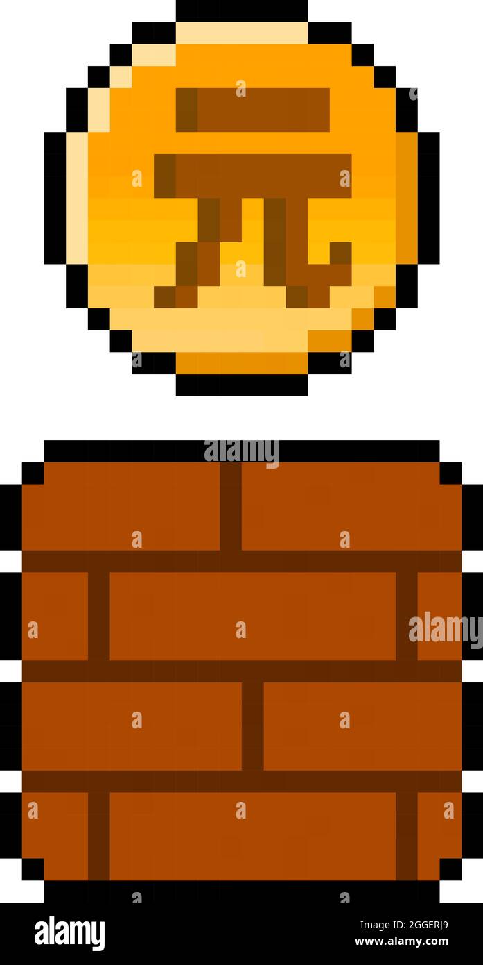 Pixel 8 Bit chinesische Yuan-Münze aus Gaming-Block - Vektor, isoliert Stock Vektor