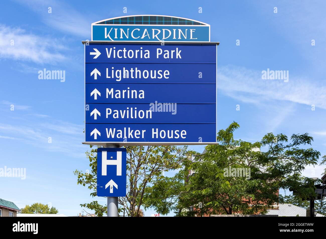 Straßenschild Sehenswürdigkeiten Richtung Kincardine Ontario Canada Stockfoto