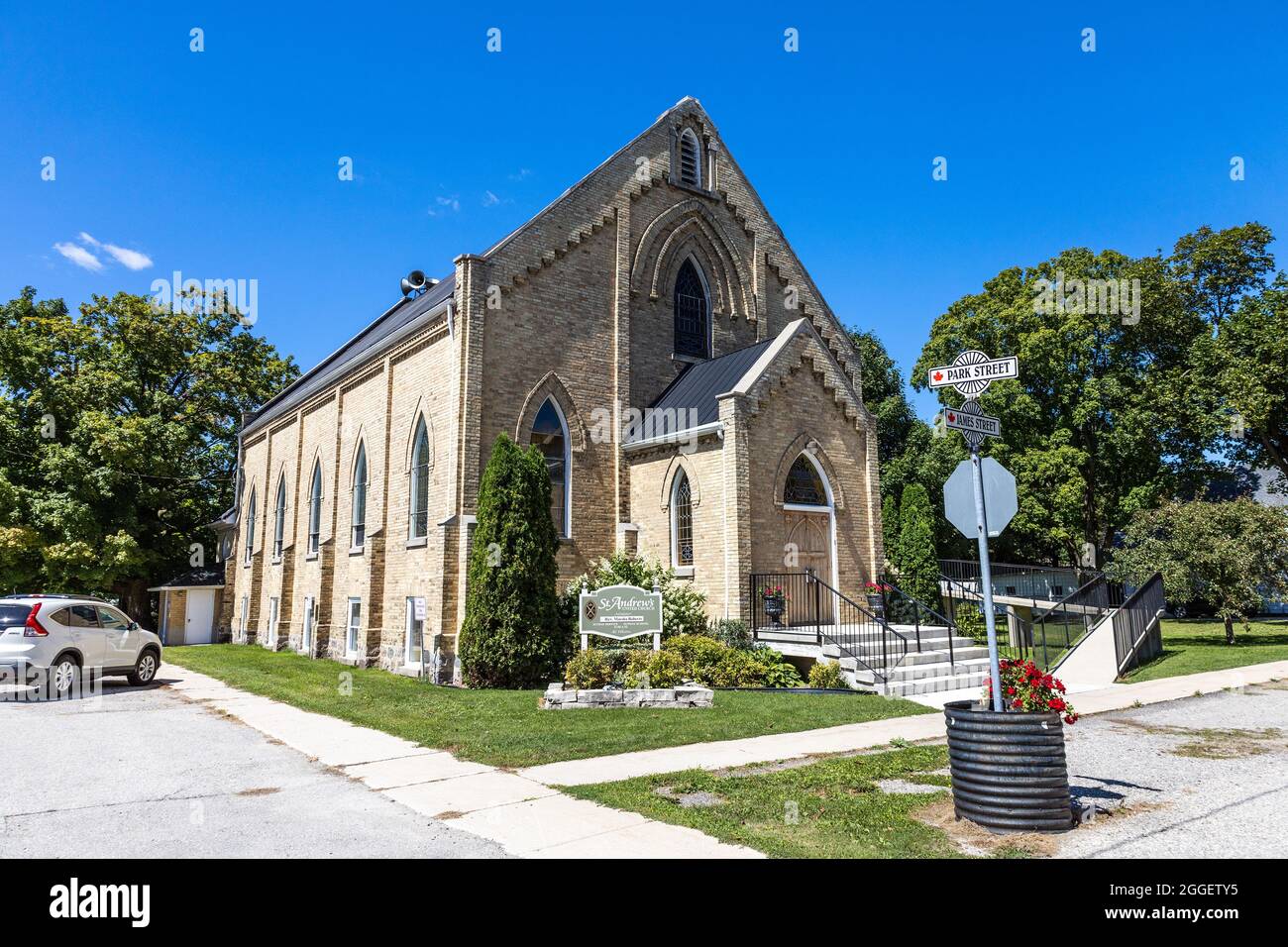 Außenansicht des St. Andrew's United Church Ripley Ontario Canada Building Stockfoto