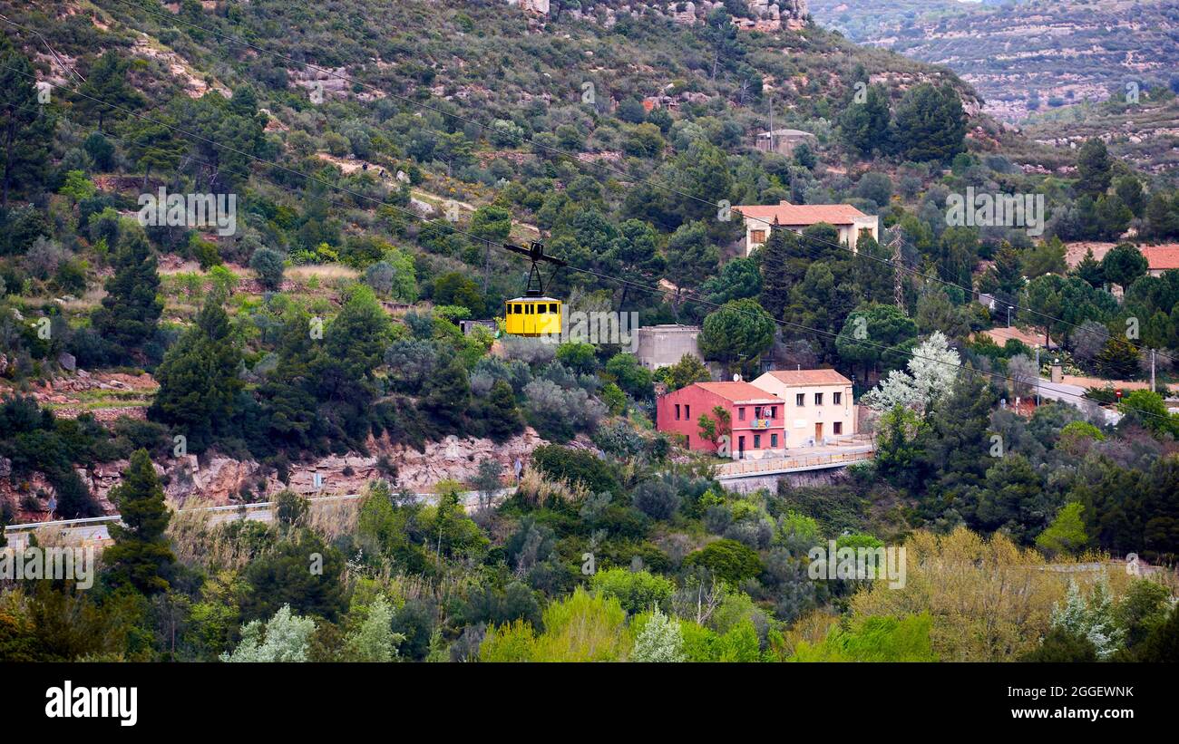 Seilbahn, Kloster Montserrat auf Berg in Barcelona, Catalon. Stockfoto