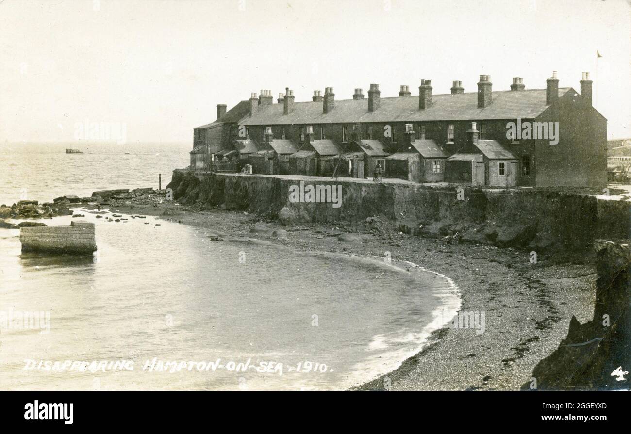 Vintage Fred C Palmer Fotografie - Hampton on Sea, Kent zeigt Auswirkungen der Küstenerosion. Stockfoto