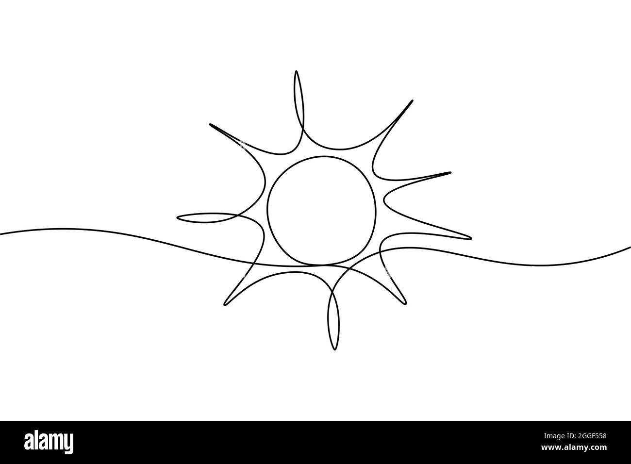 Durchgehende Linie Sonne Kunst. Einzeilige Skizze sonnigen Sommer Reise-Konzept. Symbol heiß hell Himmel Wetter glücklich Urlaub Element Vektor Stock Vektor