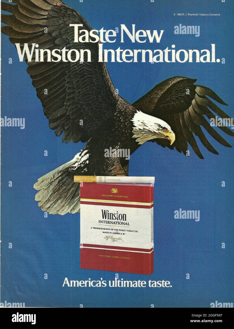 Winston Zigaretten Werbespot in Papierform Werbung für amerikanische Zigaretten der 1970er Jahre Stockfoto