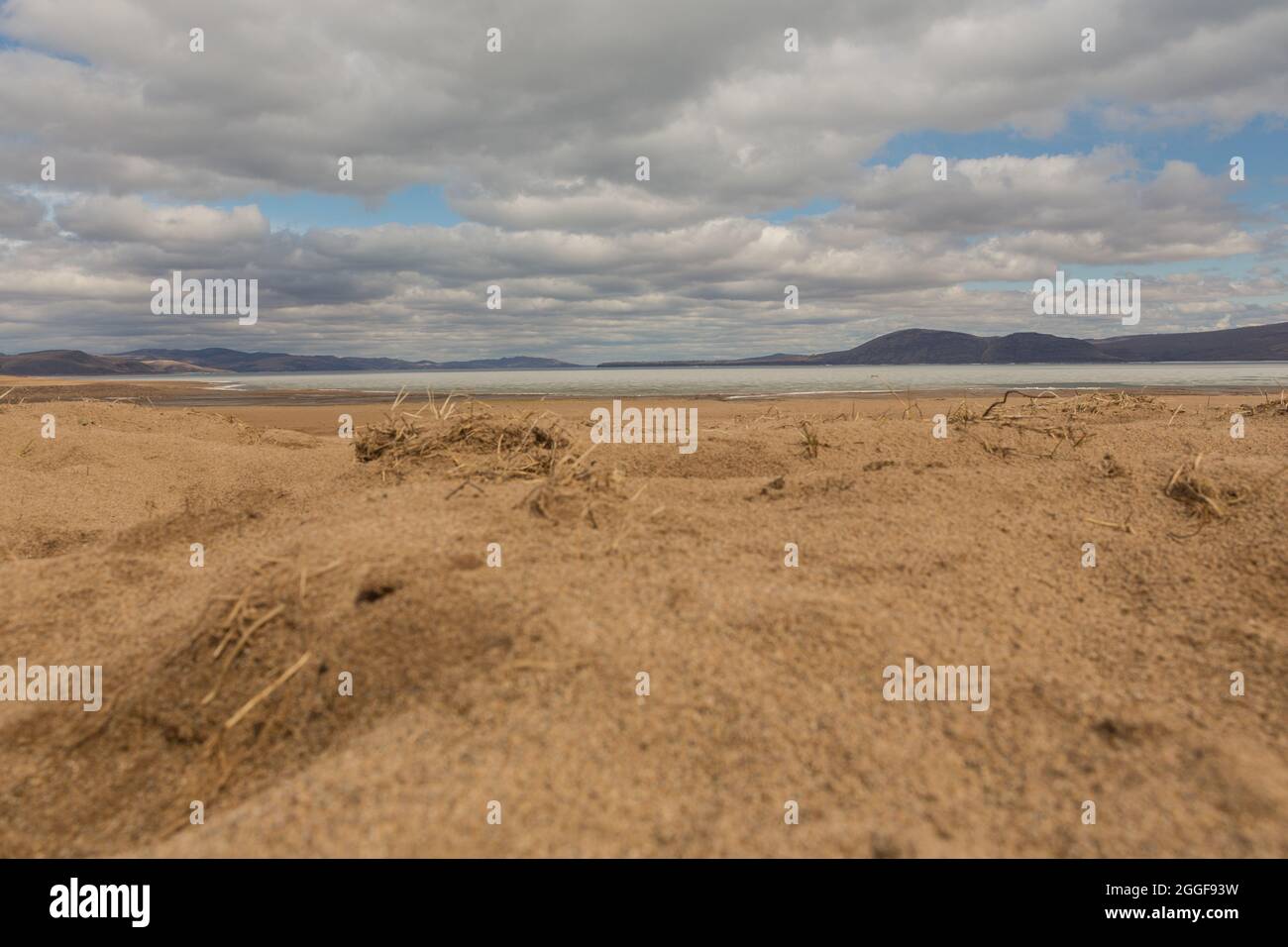 Ein Sandstrand am Ufer des Flusses Yenisei.Republik Chakassien Stockfoto