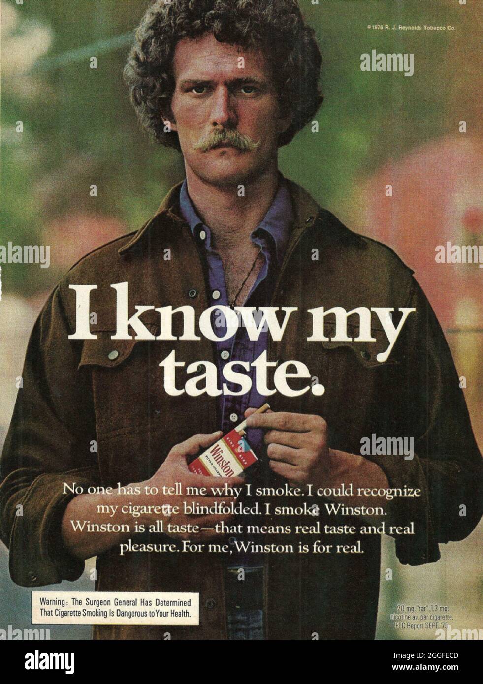 Winston Zigaretten Werbespot in Papierform Werbung für amerikanische Zigaretten der 1970er Jahre Stockfoto