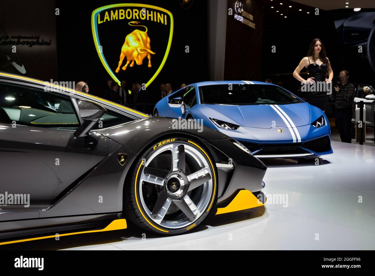 Lamborghini-Sportwagen auf dem Internationalen Automobilsalon in Genf. Schweiz - 1. März 2016. Stockfoto