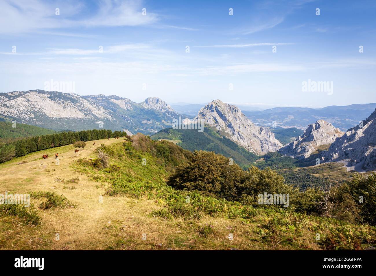 Der Naturpark Urkiola ist ein geschütztes Gebiet in der südöstlichen Ecke von Biskaya und Álava im nördlichen Baskenland, Spanien. Es ist ein Schutz Stockfoto