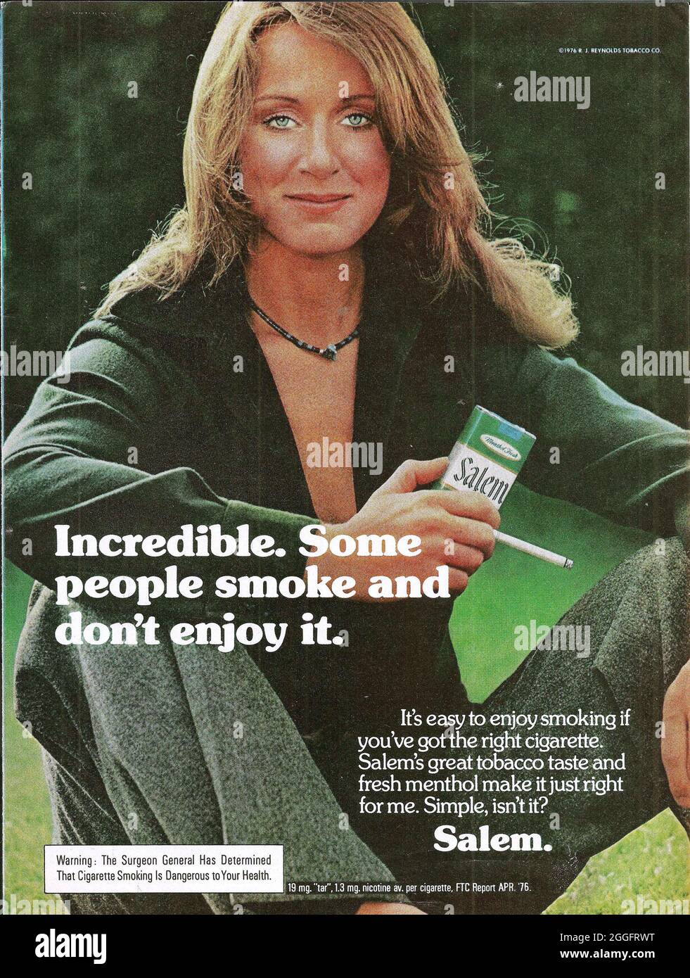 Salem Zigaretten Papier Werbung Werbung 1980er 1970er Jahre Stockfoto