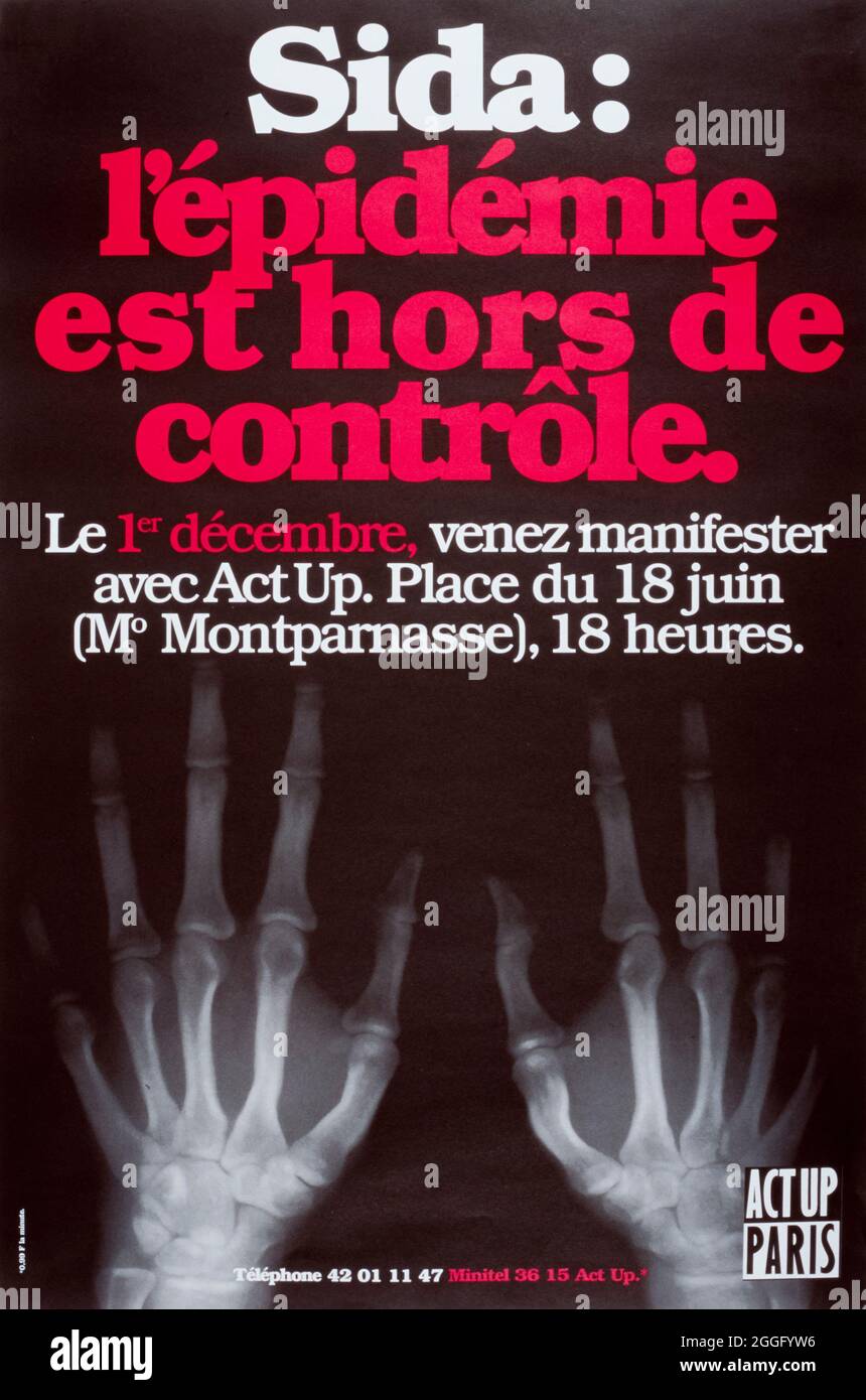 Act Up Poster, Paris 1. Dezember 1994, World AIDS Day Demonstration 'AIDS: The Epidemic is out of Control » ACT UP AIDS Protests Stockfoto