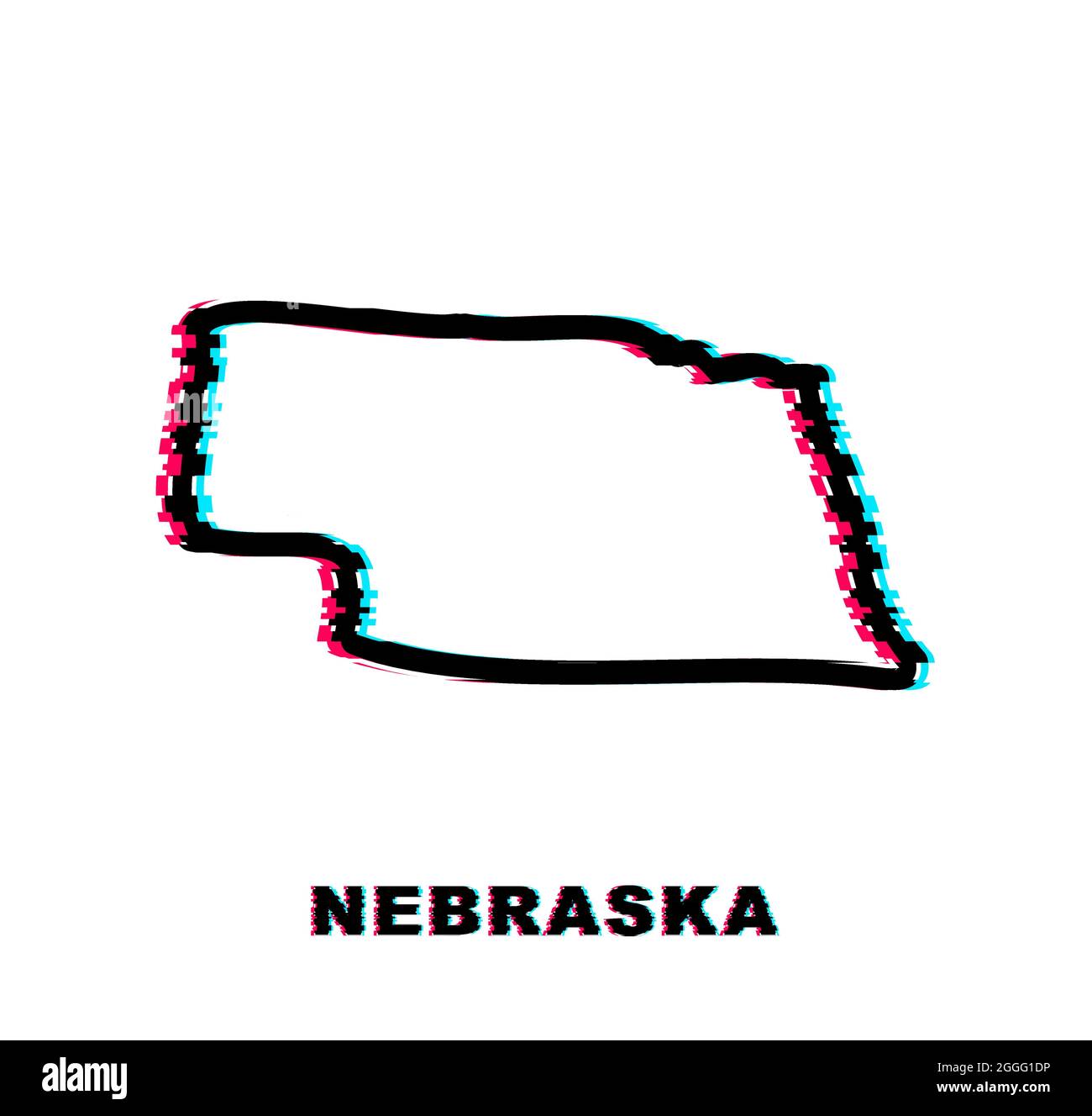 Symbol für den Glitch auf der US-Bundeslandkarte von Nebraska. Vektorgrafik. Stock Vektor