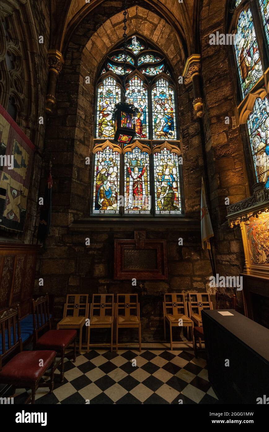 Thistle Chapel in St Giles Cathedral auch High Kirk of Edinburgh in Edinburgh, der Hauptstadt Schottlands, Teil des Vereinigten Königreichs, genannt Stockfoto