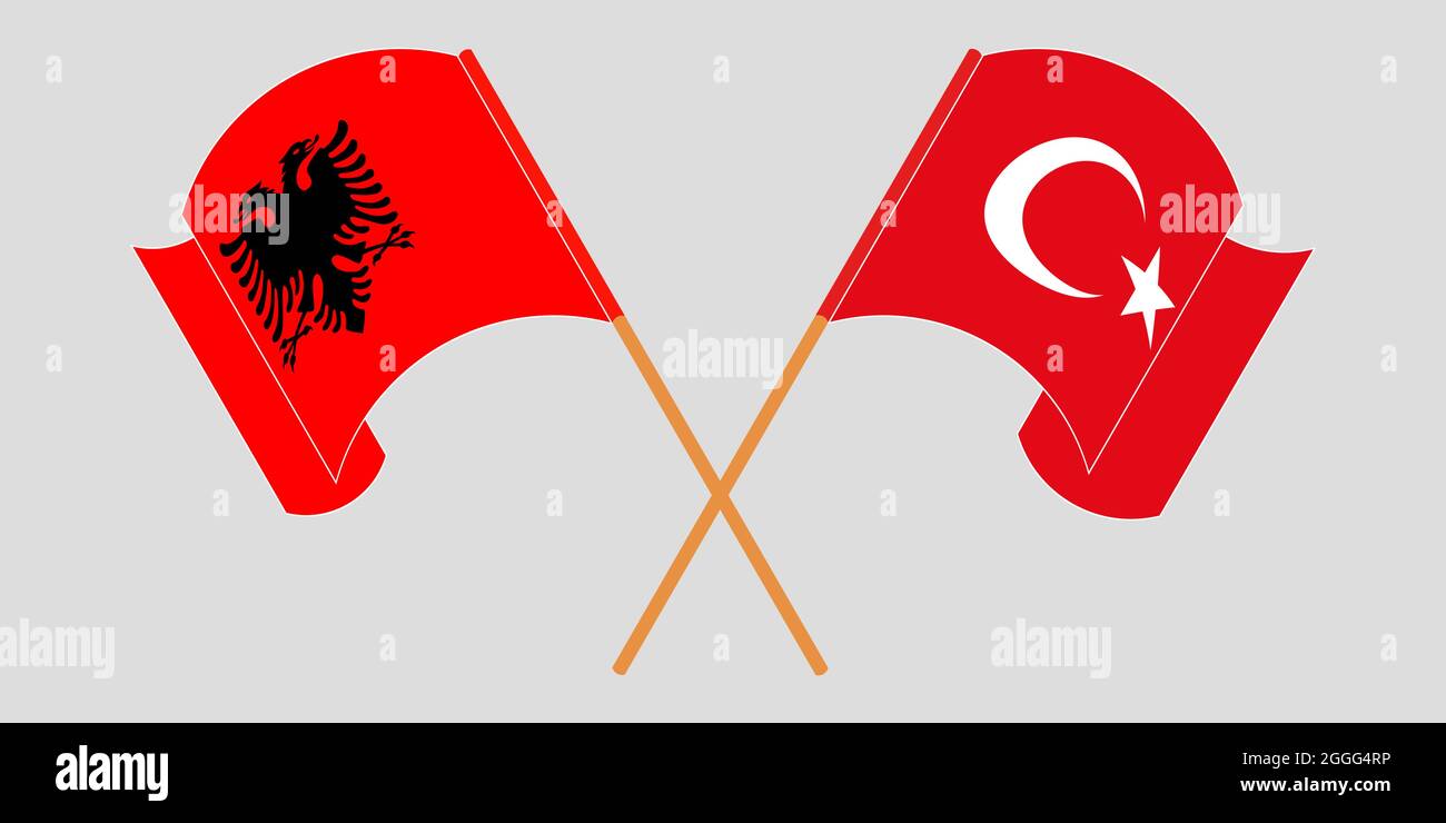 Gekreuzte und winkende Fahnen Albaniens und der Türkei Stock Vektor