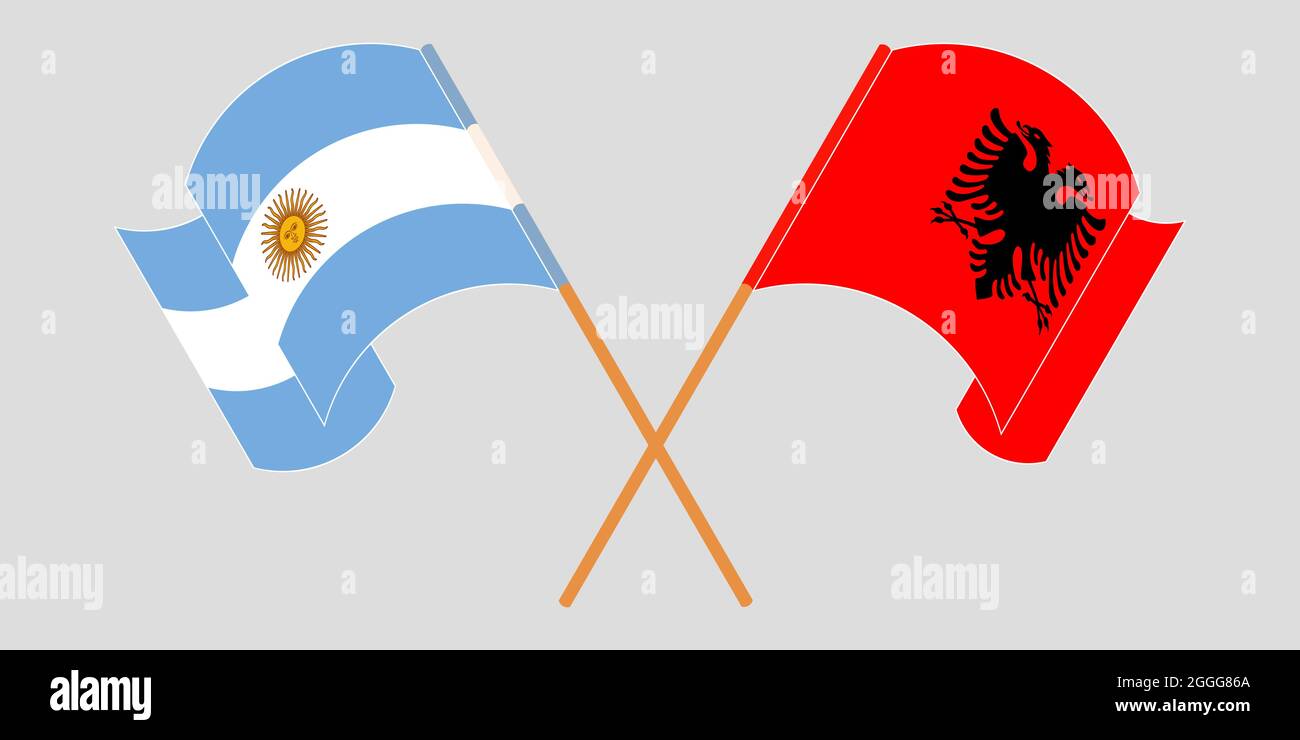 Gekreuzte und winkende Flaggen Albaniens und Argentiniens Stock Vektor
