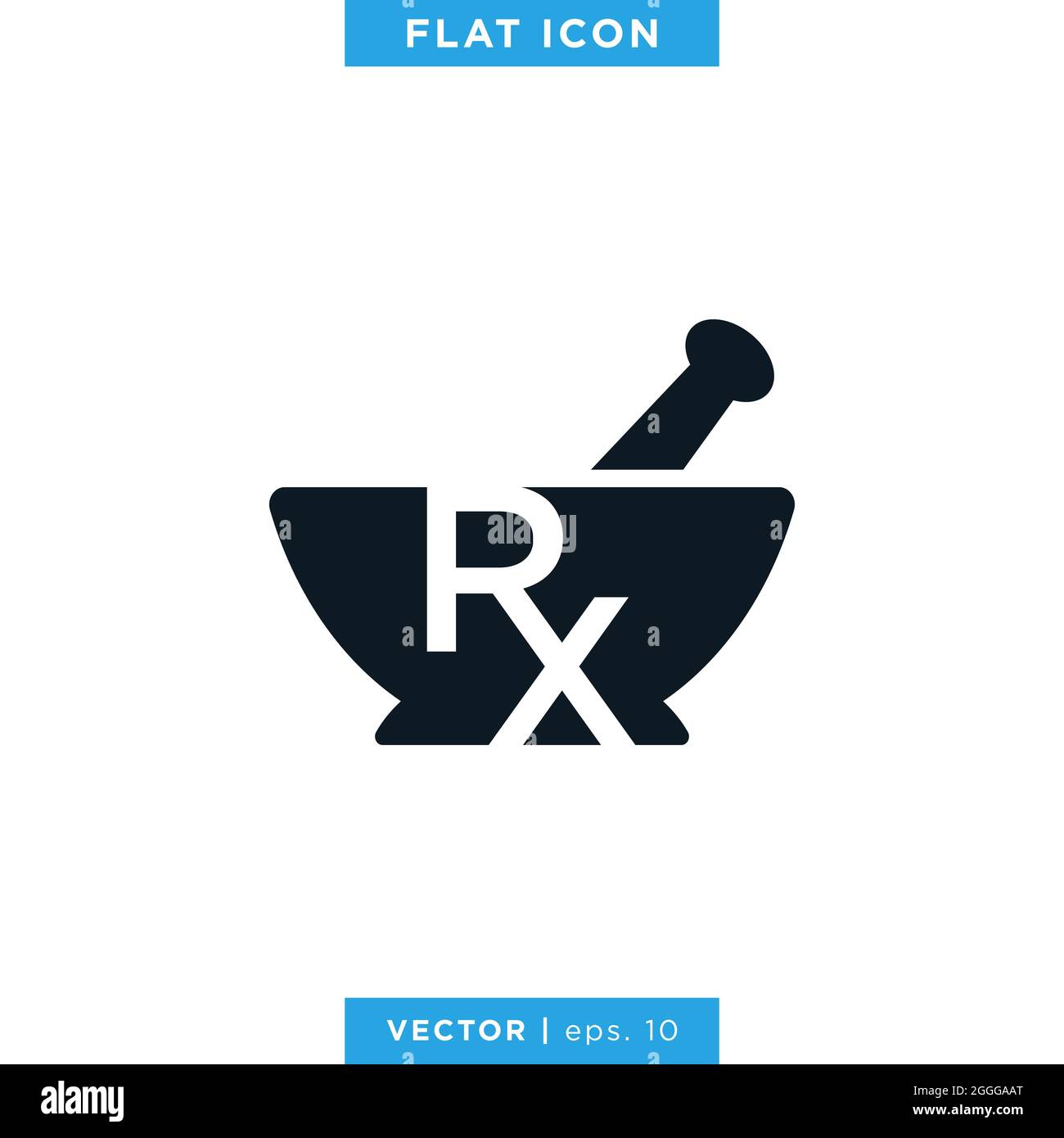 Mörtel und Stößel mit RX Symbol Symbol Vektor Logo Design Vorlage. Stock Vektor