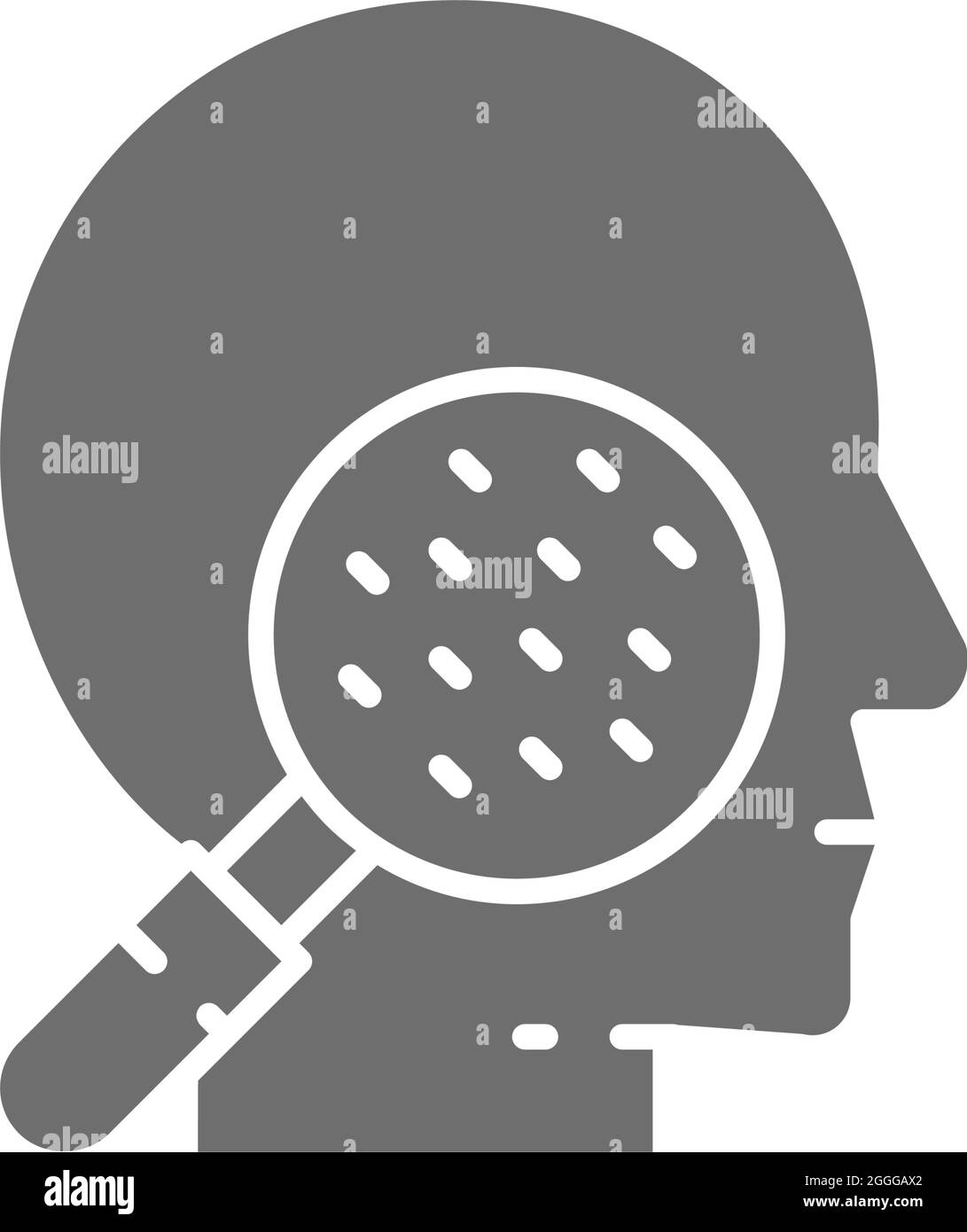 Gesicht unter Lupe, Hautallergie, Ausschläge, Dermatitis graues Symbol. Stock Vektor