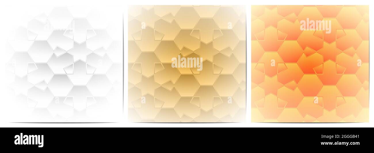 Satz von polygonaler Form mit geometrischem Muster. Luxus von weiß, Gold und orange Gradienten Hintergrund Stock Vektor
