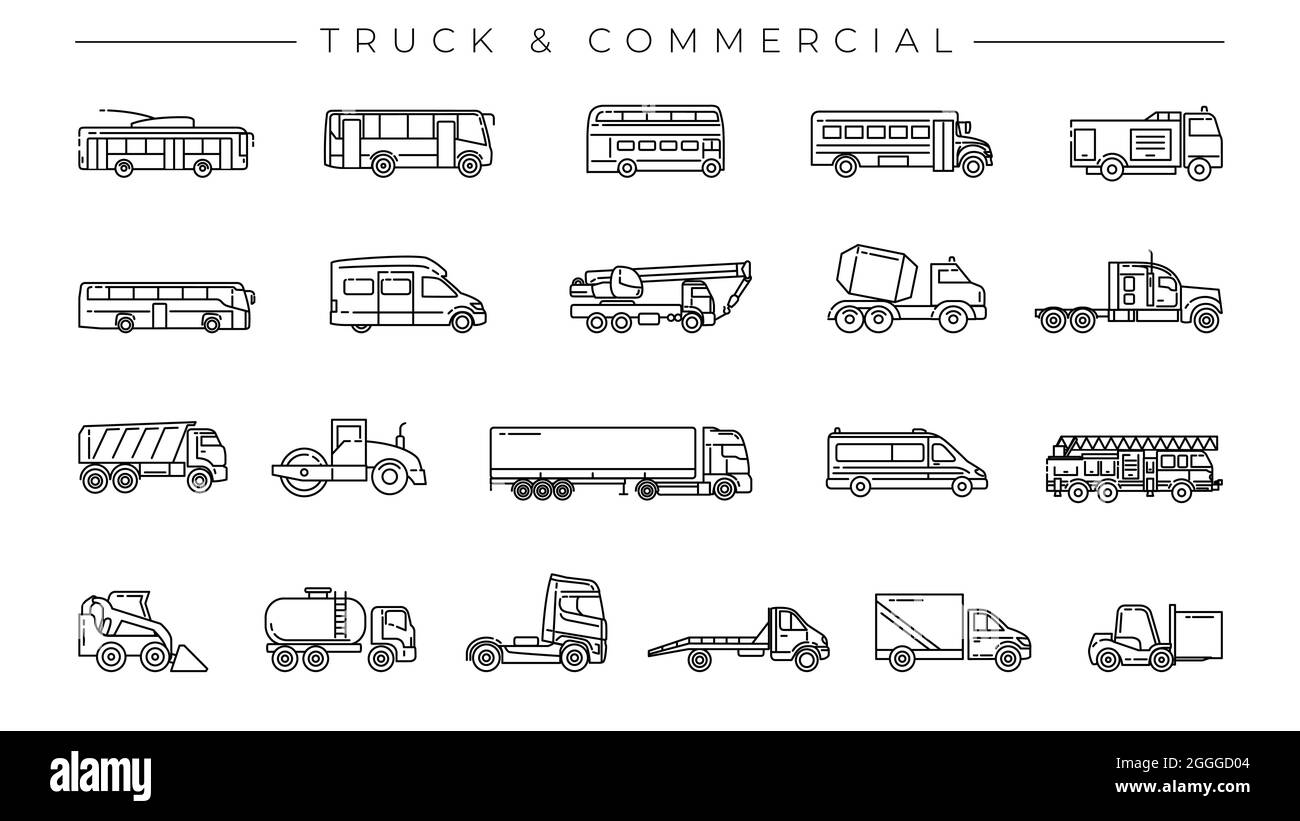 LKW und kommerzielle Konzept Linie Stil Vektor-Symbole gesetzt. Stock Vektor