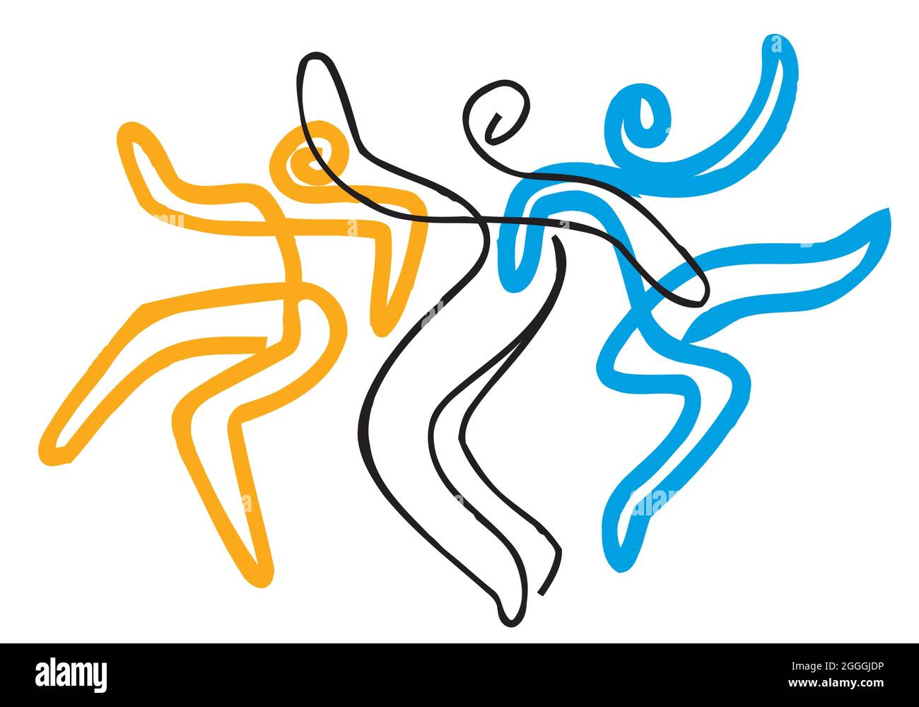 Lebendige tanzende Menschen, Volkstanz Symbol. Ausdrucksstarke, Linienkunst stilisierte Illustrationen von Tänzern.isoliert auf weißem Hintergrund. Vektor verfügbar. Stock Vektor