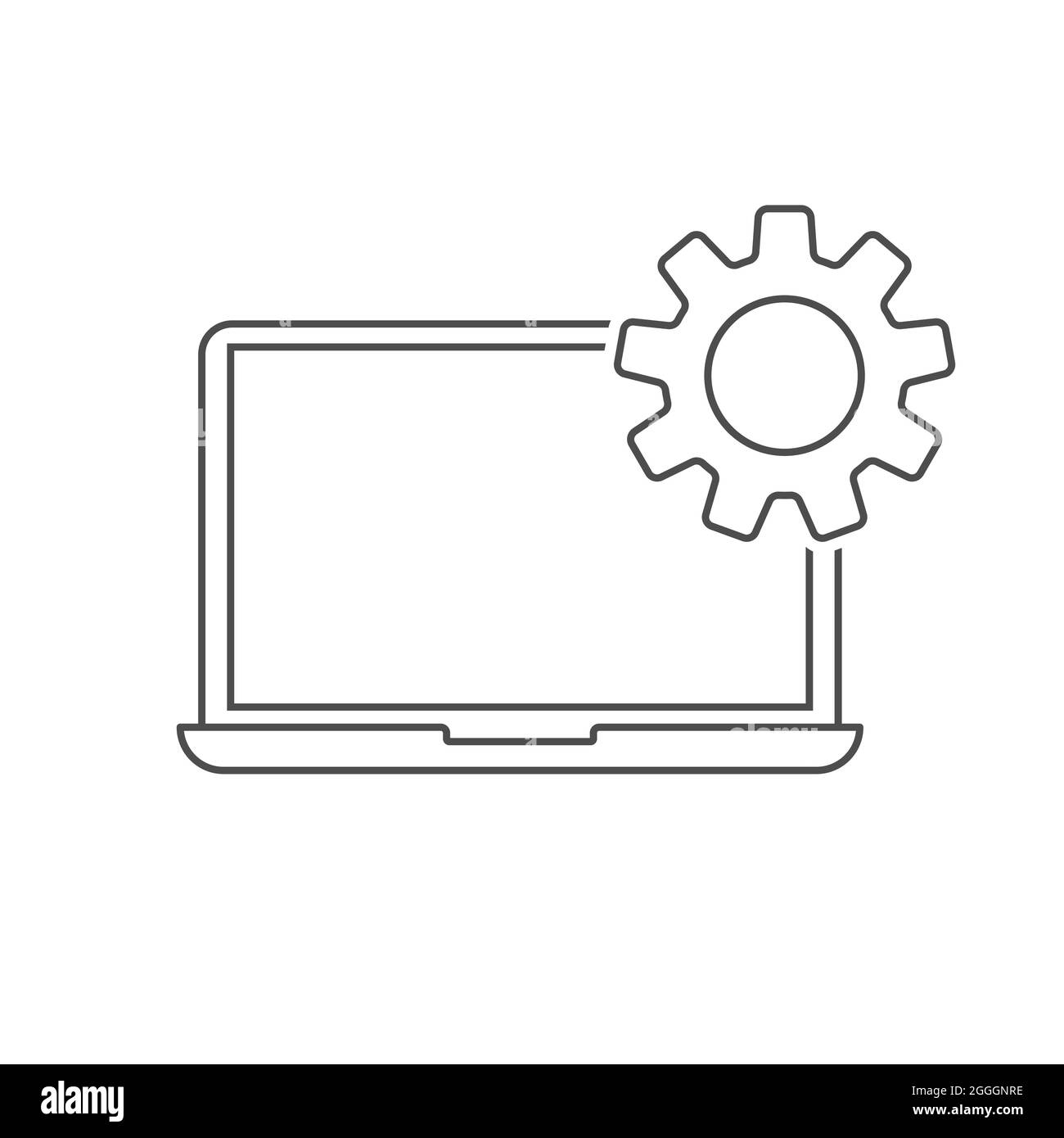 Symbol für technischen Support. Die Wartung von Computergeräten ist ein Gang auf dem Laptop-Bildschirm. Flacher Style Stock Vektor