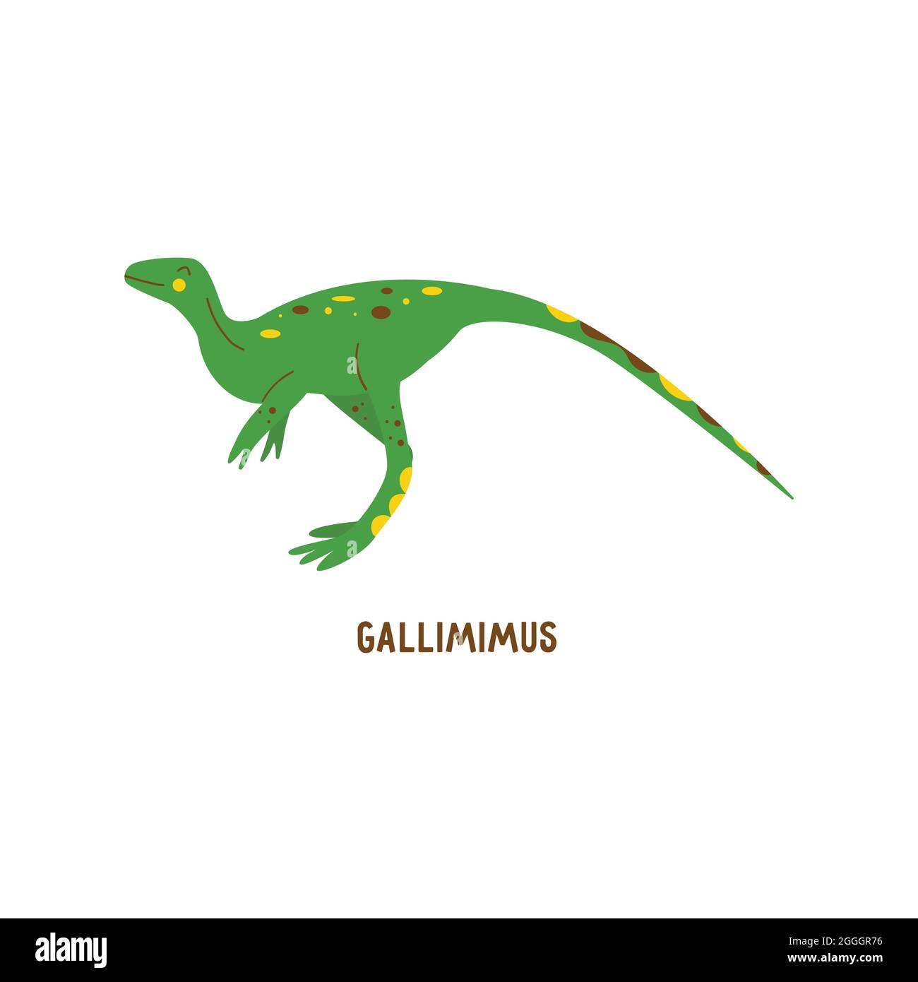 Dinosaurier Gallimimus. Großes allesfressendes Tier, ausgestorbenes altes Reptil, Jurazeit. Bunte Vektor isolierte Illustration von Hand gezeichnet. Weiße Rückseite Stock Vektor