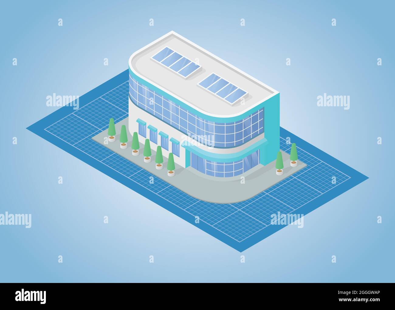 Building Blueprint Konzept mit modernen isometrischen Stil Vektor-Illustration Stockfoto