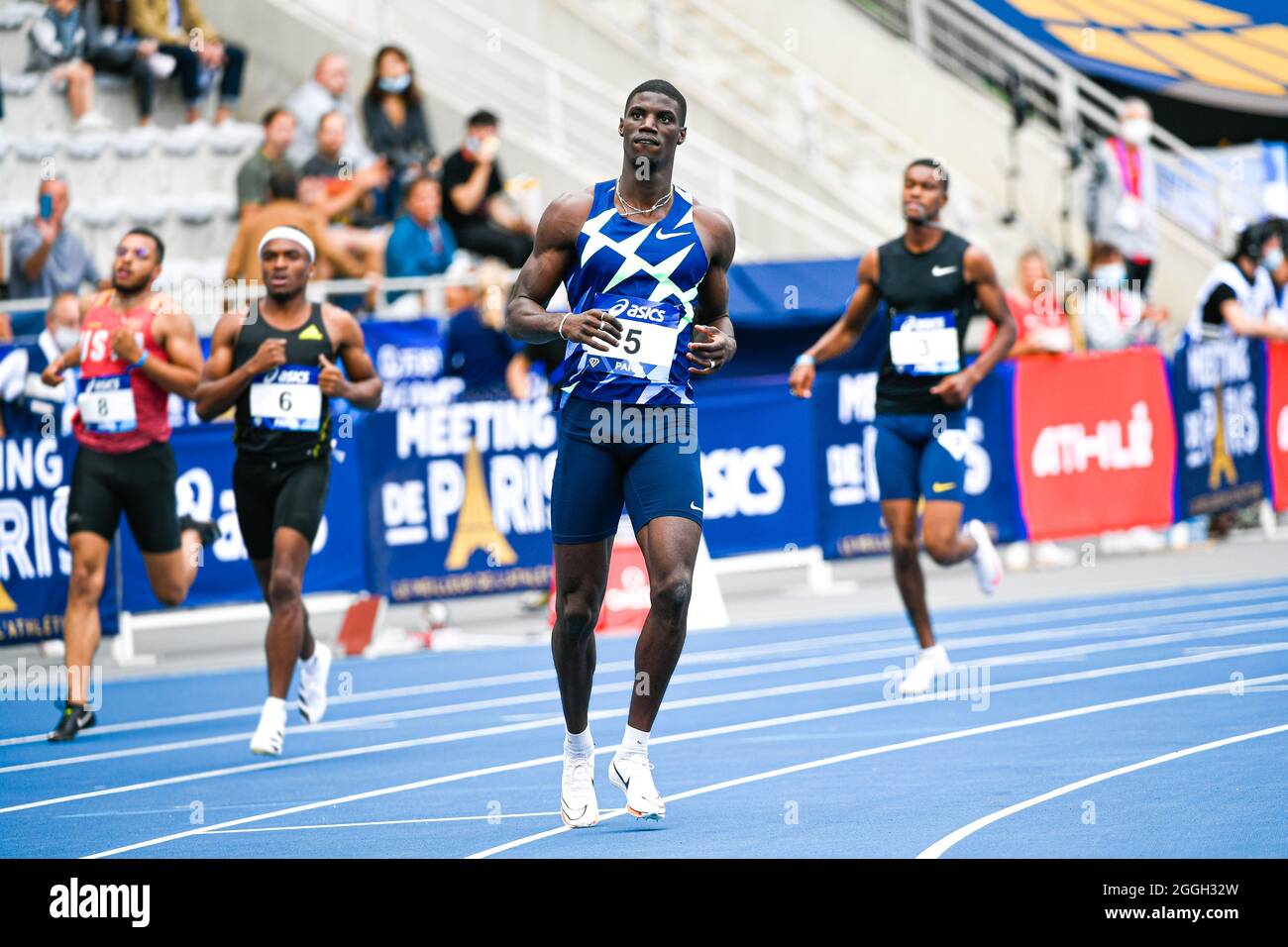 Mouhamadou Fall (Männer 100 m) von Frankreich konkurriert während der IAAF Wanda Diamond League, Meeting de Paris Leichtathletik-Veranstaltung am 28. August 2021 im Charlety-Stadion in Paris, Frankreich - Foto Victor Joly / DPPI Stockfoto