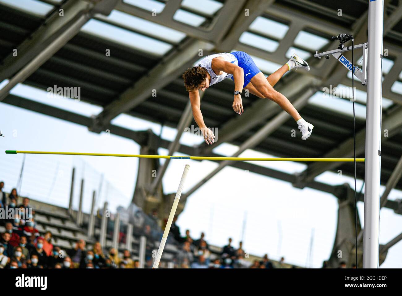 Armand 'Mondo' Duplantis (Men's Pole Vault) aus Schweden tritt an, versucht seinen eigenen Weltrekord zu verbessern und versagt einen Sprung auf 6,19 m während der IAAF Wanda Diamond League, Meeting de Paris Leichtathletik-Veranstaltung am 28. August 2021 im Charlety-Stadion in Paris, Frankreich - Foto Victor Joly / DPPI Stockfoto