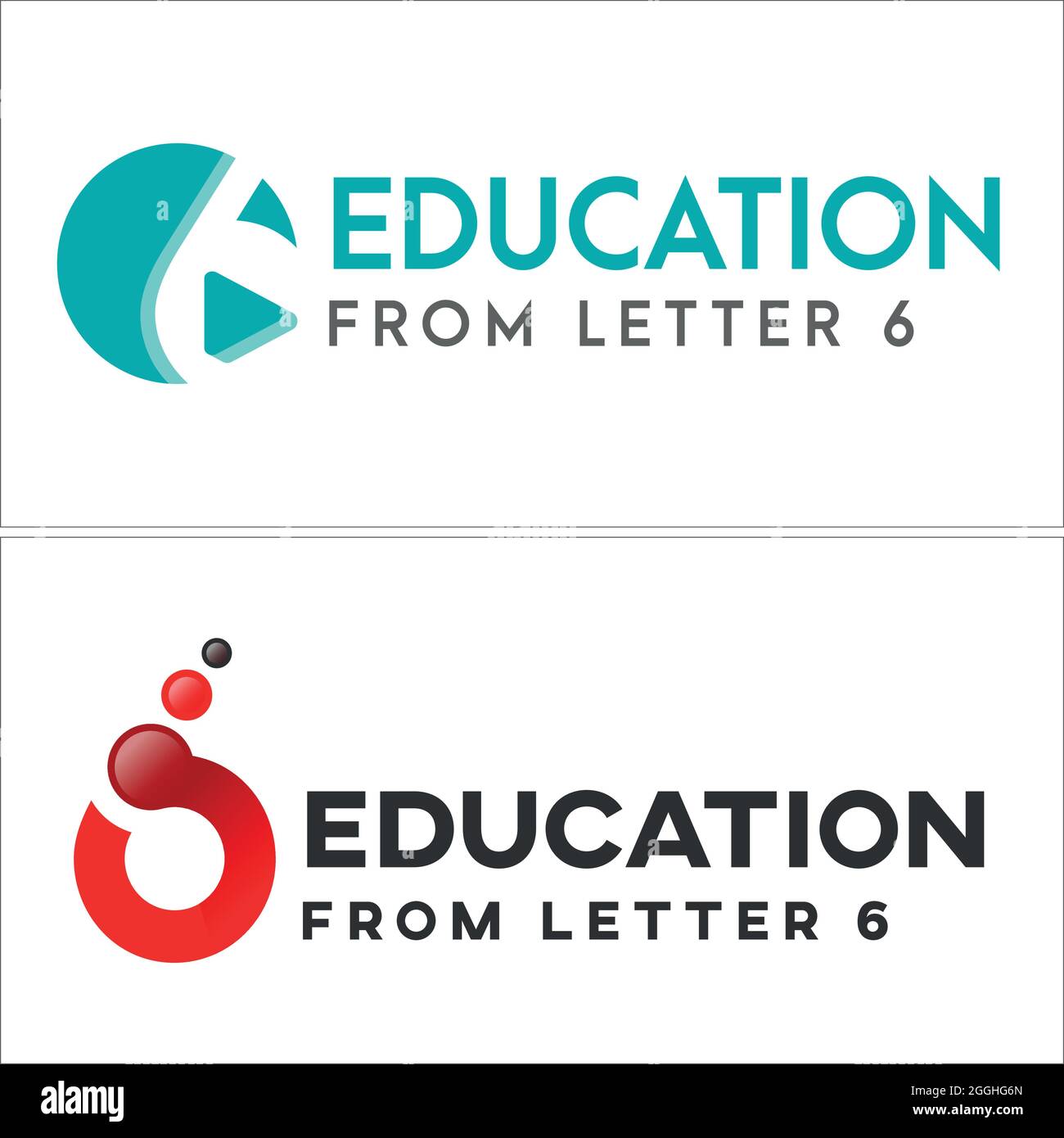 Bildung Online-Coaching mit Brief 6 und Play-Button-Logo-Design Stock Vektor
