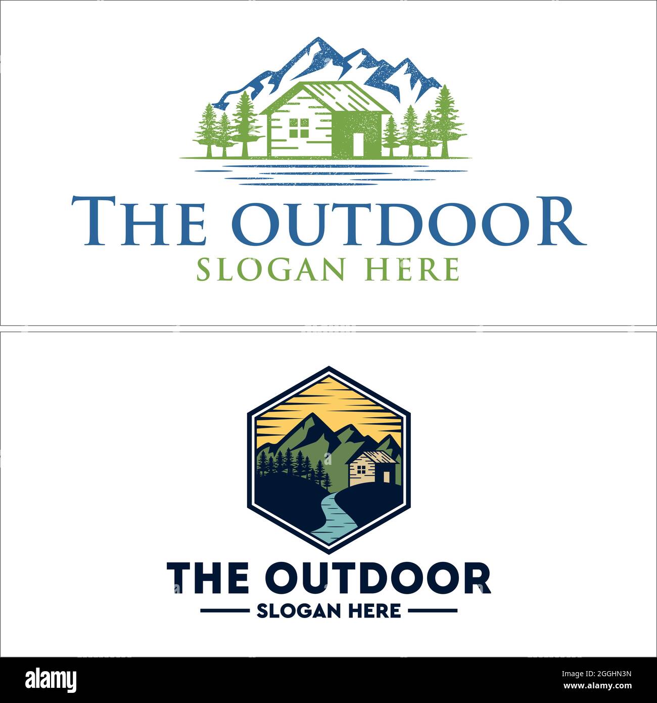 Resort Hütte Villa Berg Erholung Wald Logo Design Stock Vektor
