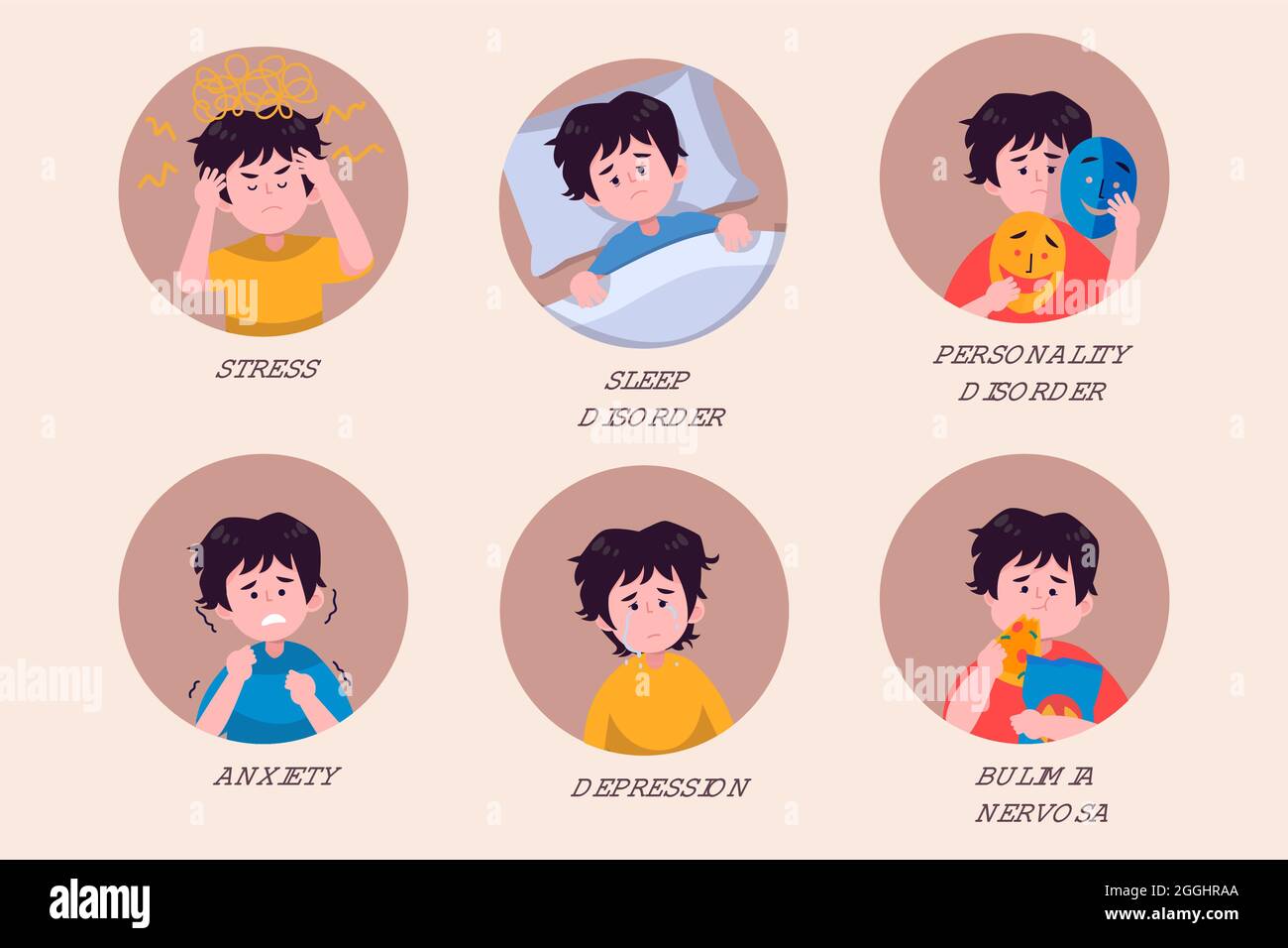 Flache Menschen mit psychischen Problemen Vektor-Illustration. Stock Vektor