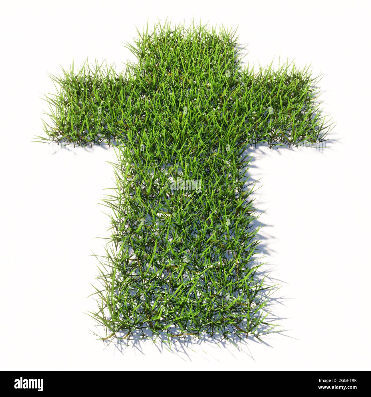 Konzept oder konzeptionelle grüne Sommer Rasen Gras isoliert auf weißem Hintergrund, Zeichen der religiösen christlichen Kreuz. Eine illustration von 3D Metapher für Gott Stockfoto
