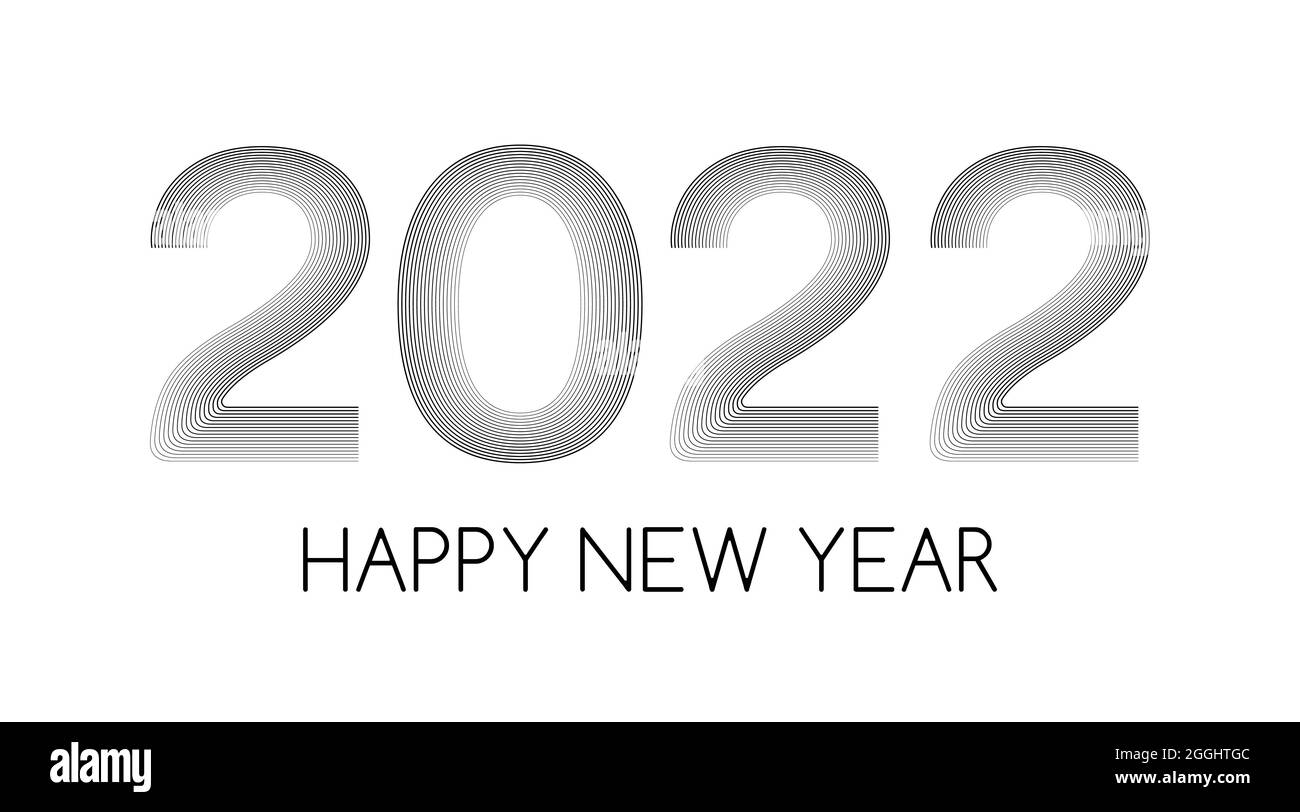 2022 Glückliche Grußkarte zum neuen Jahr. Minimale Vektorgrafiknummern mit schwarzer Linie auf weißem Hintergrund Stock Vektor