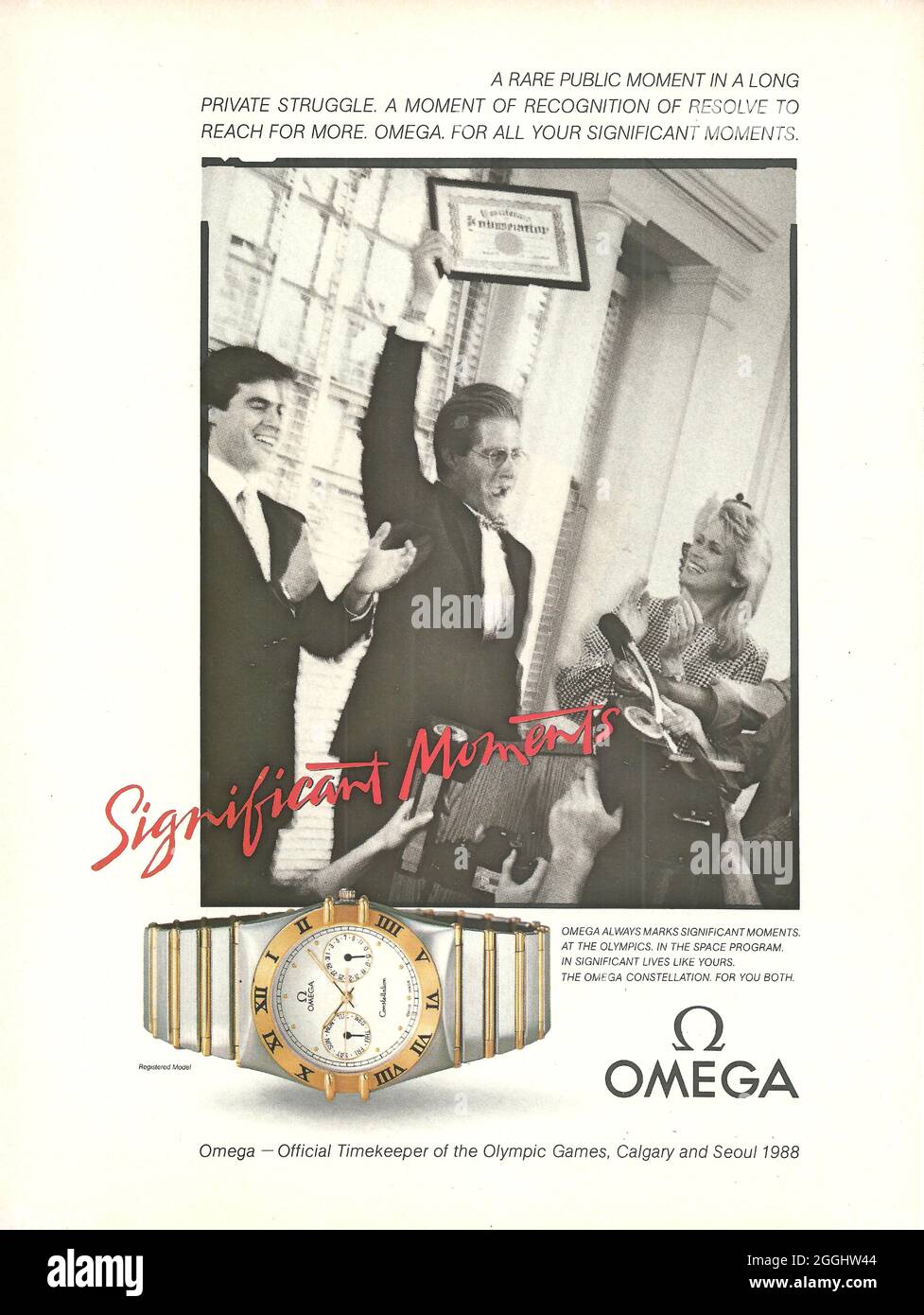 Werbespot in Papierform von OMEGA Uhr Swiss Made r day date gmt Master Chronometer date adjust Stockfoto