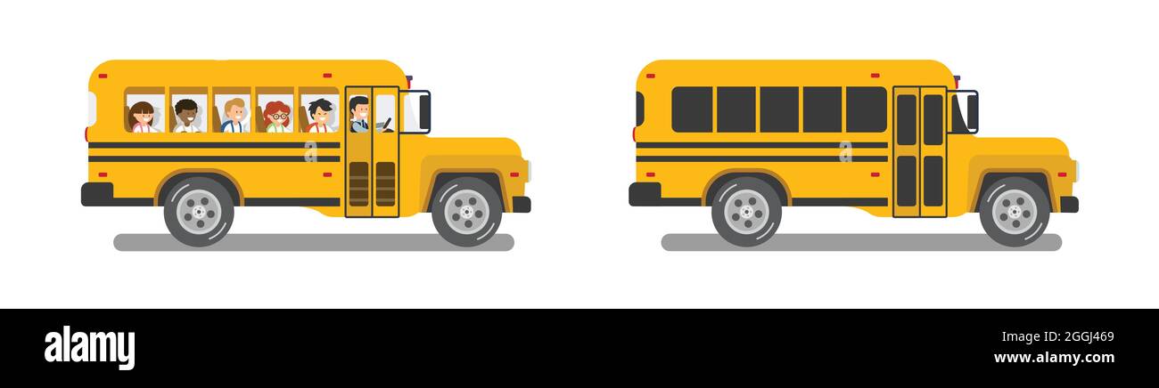 Leer und voll von Schülern Schulbus. Flaches Design. Isolierte Vektordarstellung Stock Vektor