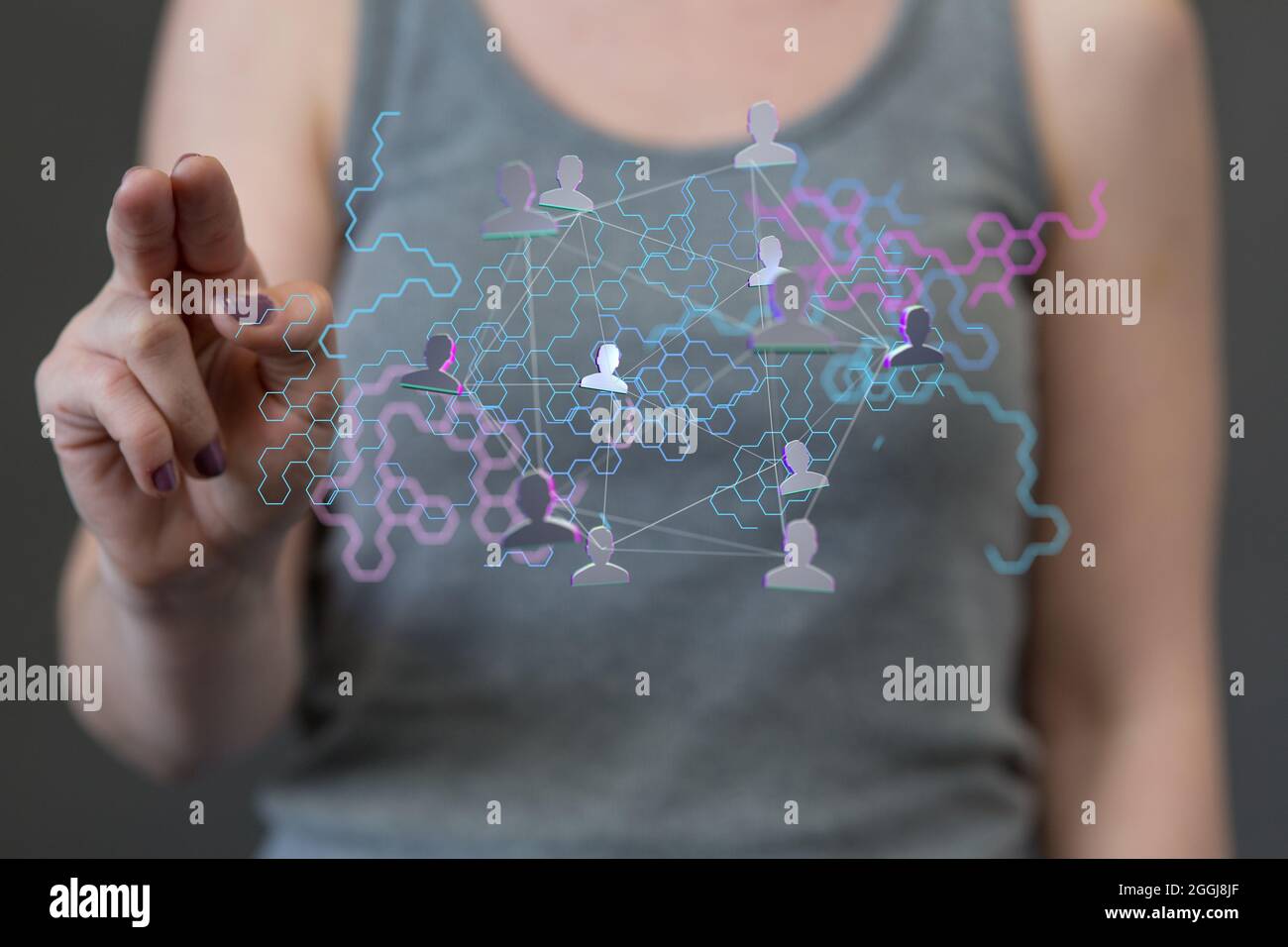 Business Man Hand Writing Social Network Stockfoto