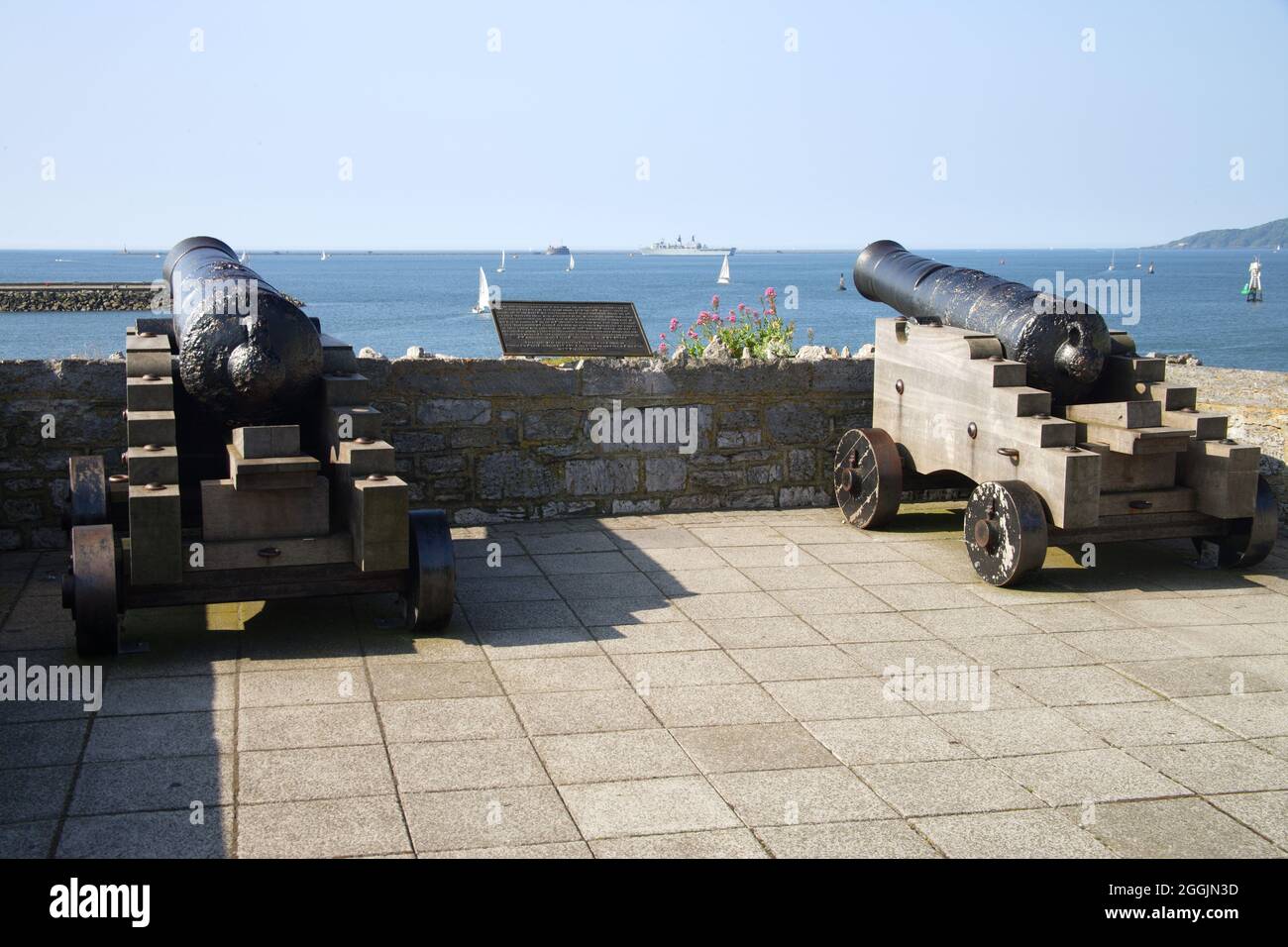 Kanonen schützen plymouth Sound auf plymouth Hacke devon Stockfoto