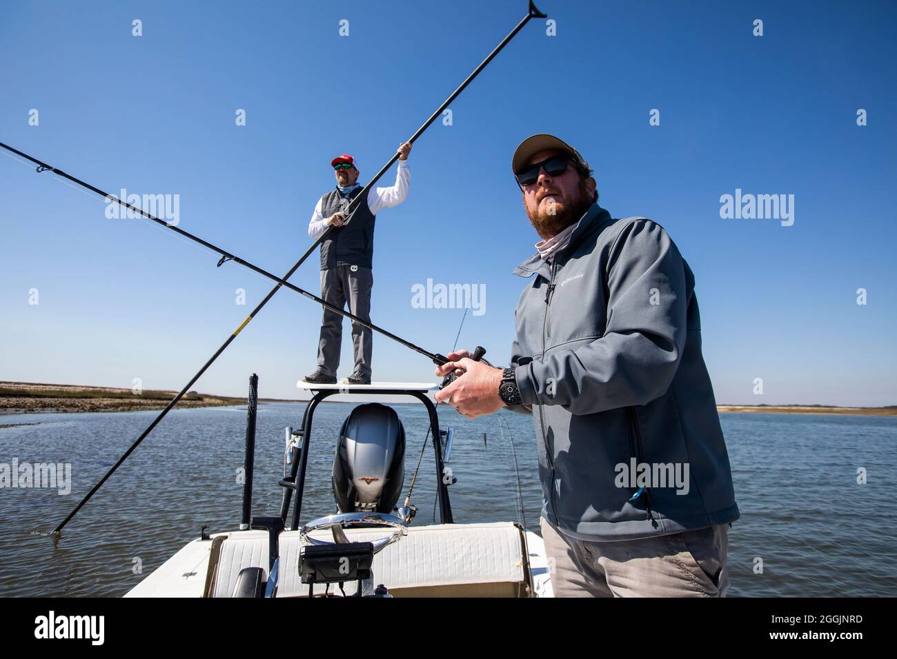 Angeln auf Rotbarsch auf Isle of Palms, South Carolina. Stockfoto