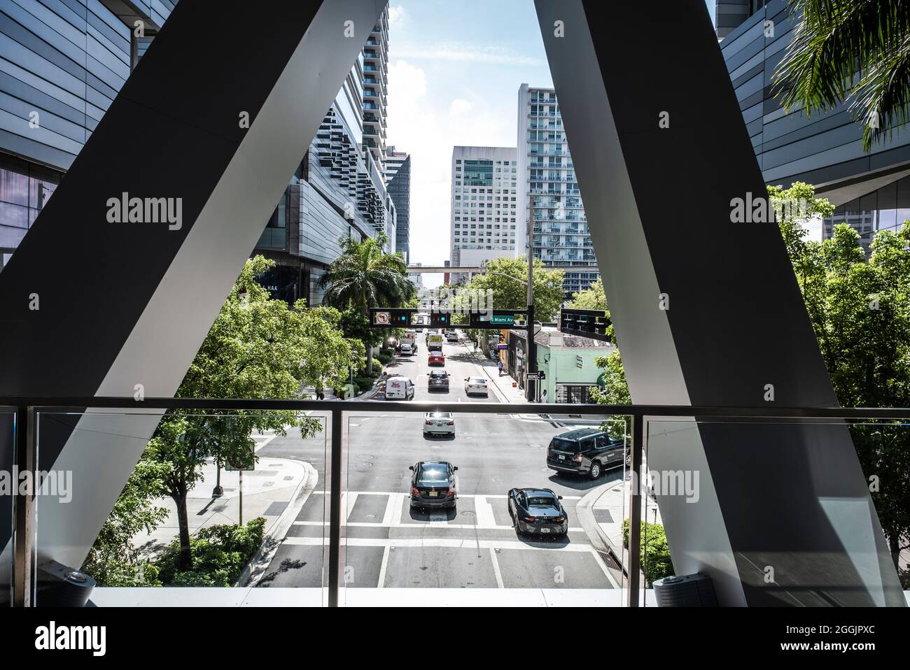 Blick auf die Skyline der Innenstadt vom neuen Brickell City Center, Miami, Florida Stockfoto