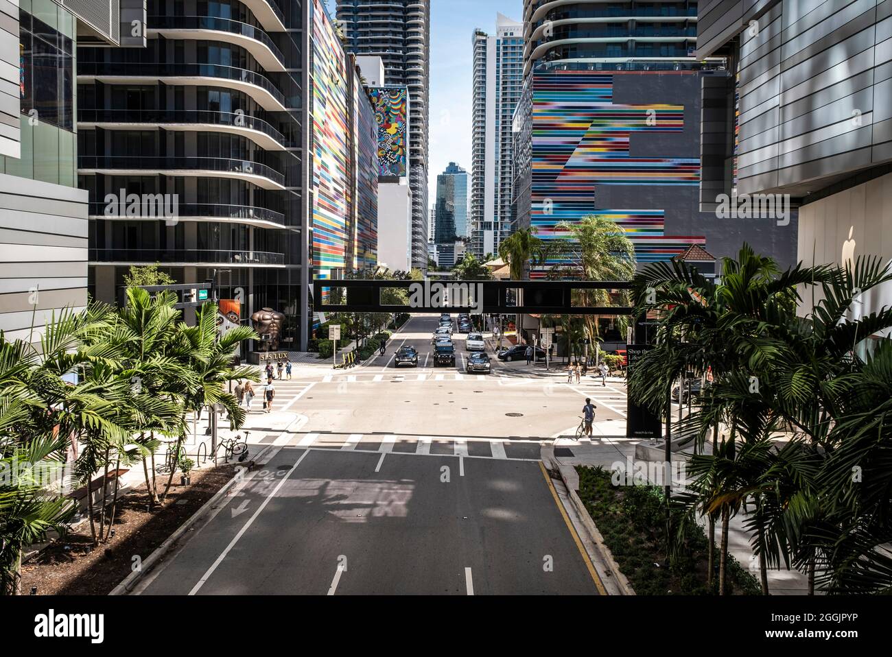 Blick auf die Skyline der Innenstadt vom neuen Brickell City Center, Miami, Florida Stockfoto